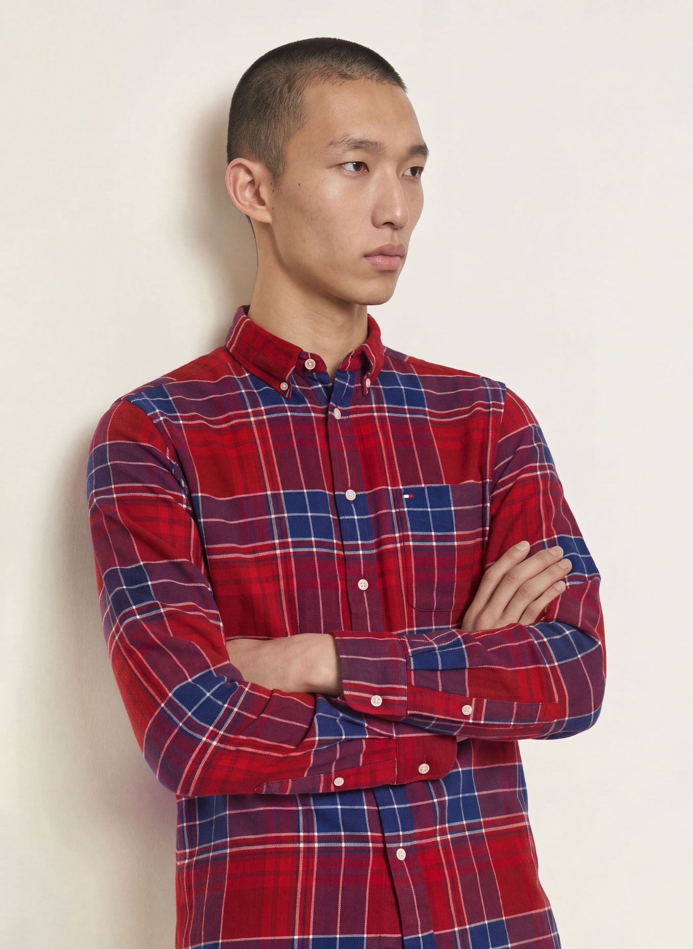TOMMY HILFIGER Flanellhemd Regular Fit: ROT / DUNKELLILA / DUNKELBLAU