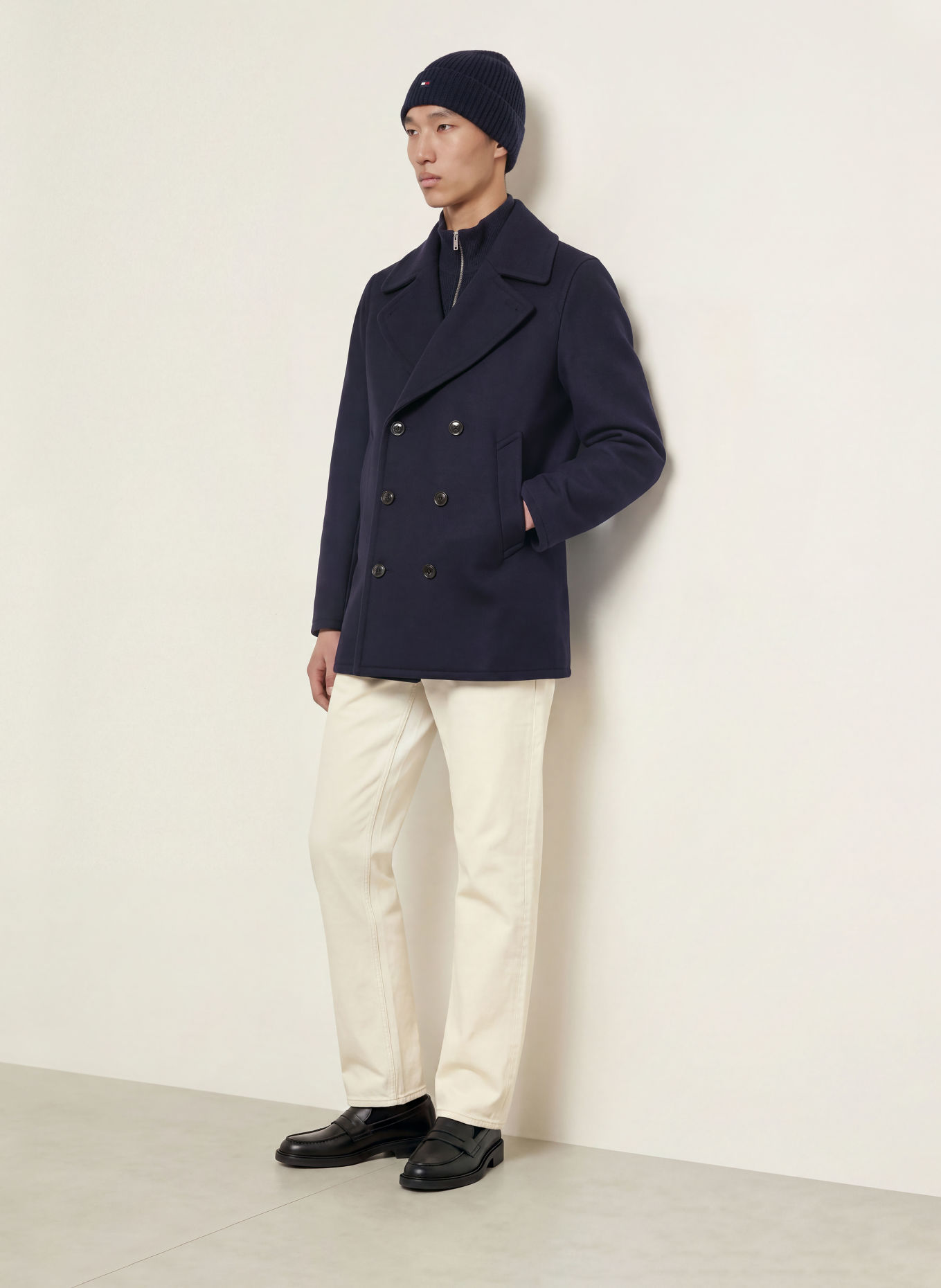TOMMY HILFIGER Wollen mantel: DONKERBLAUW