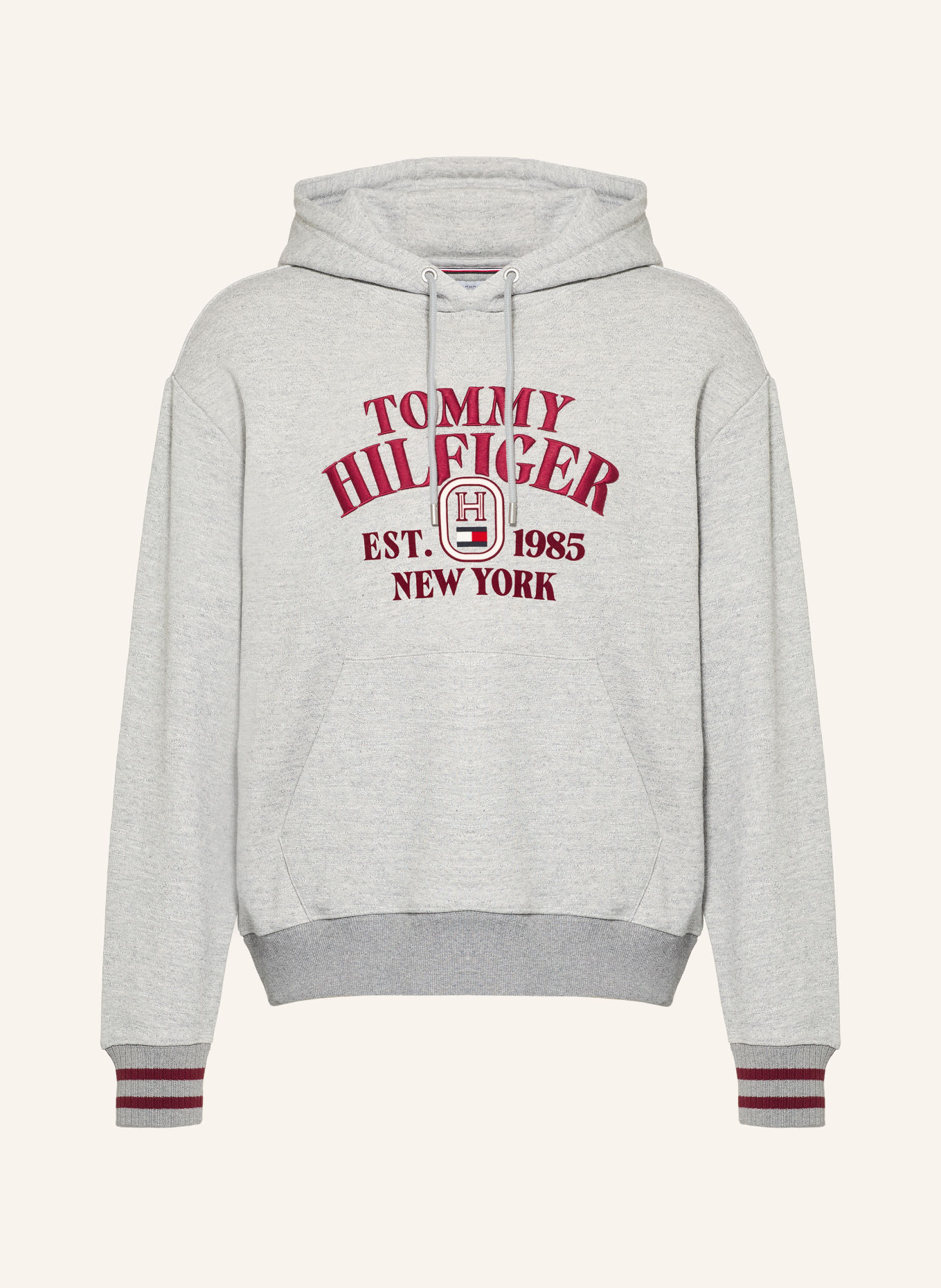 TOMMY HILFIGER Hoodie: GRAY / DARK RED / WHITE