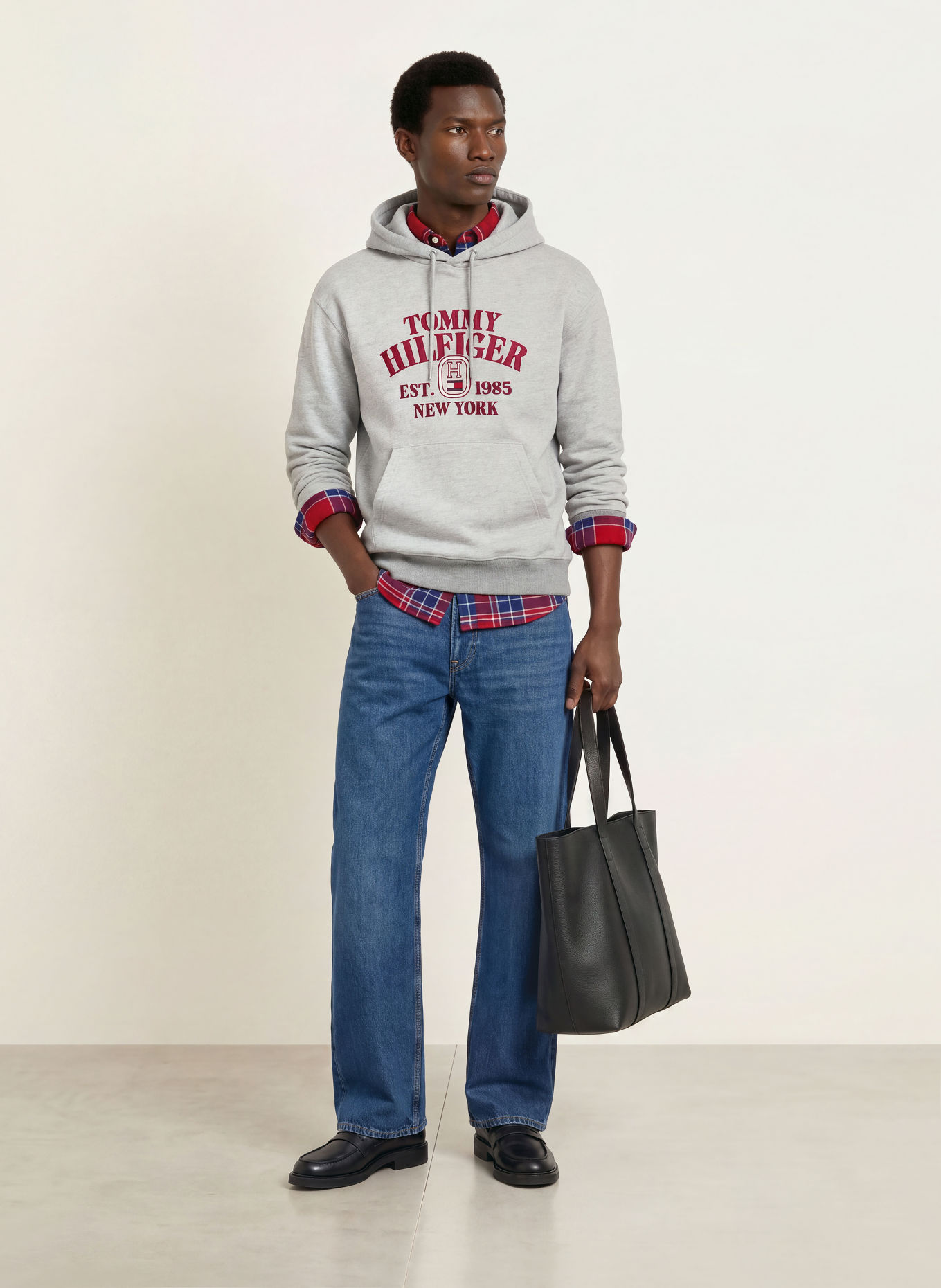 TOMMY HILFIGER Hoodie: GRAY / DARK RED / WHITE