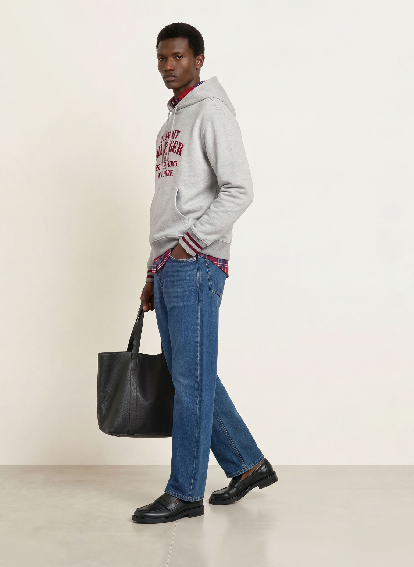 TOMMY HILFIGER Hoodie: GRAY / DARK RED / WHITE