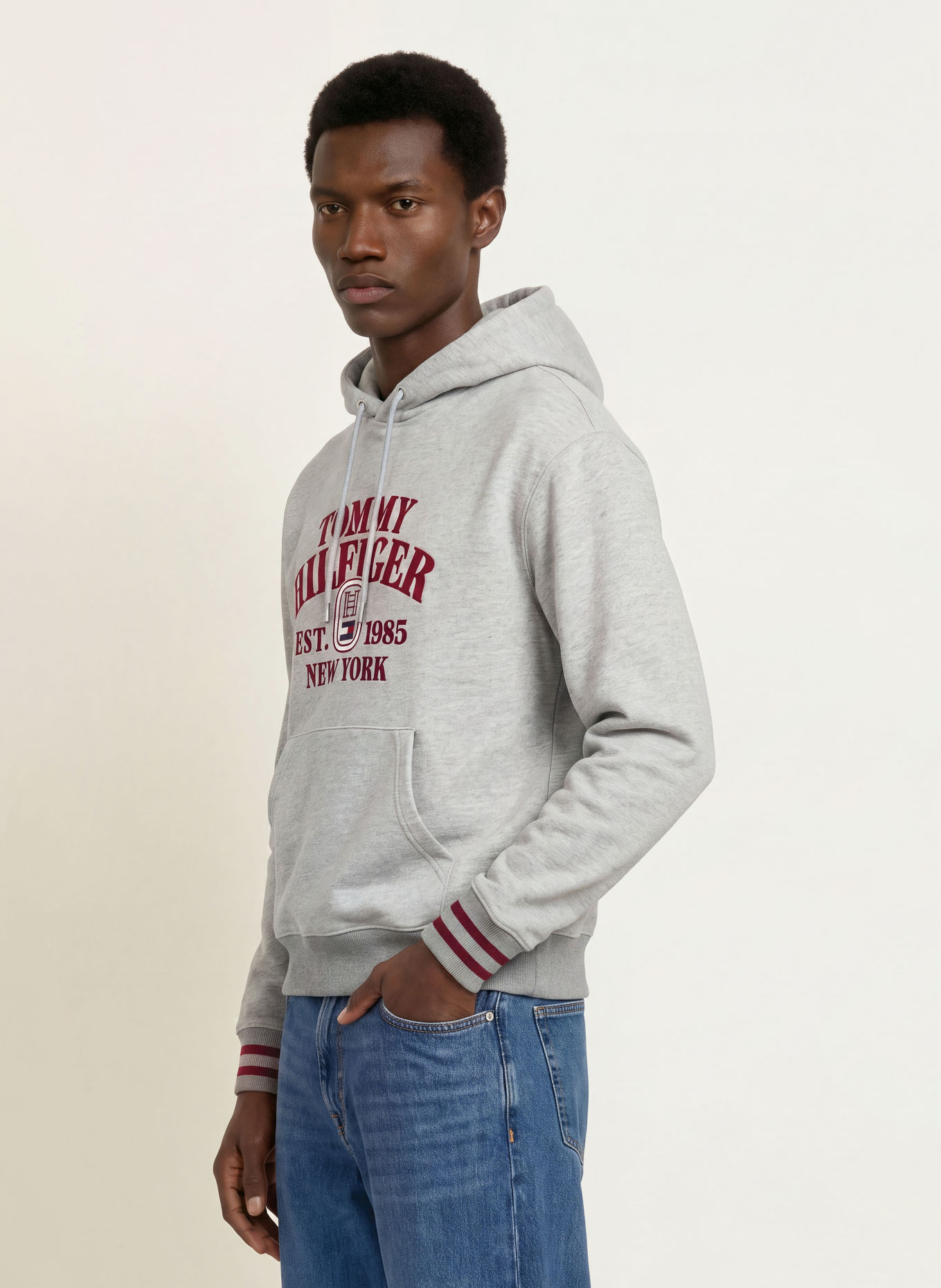 TOMMY HILFIGER Hoodie: GRAY / DARK RED / WHITE