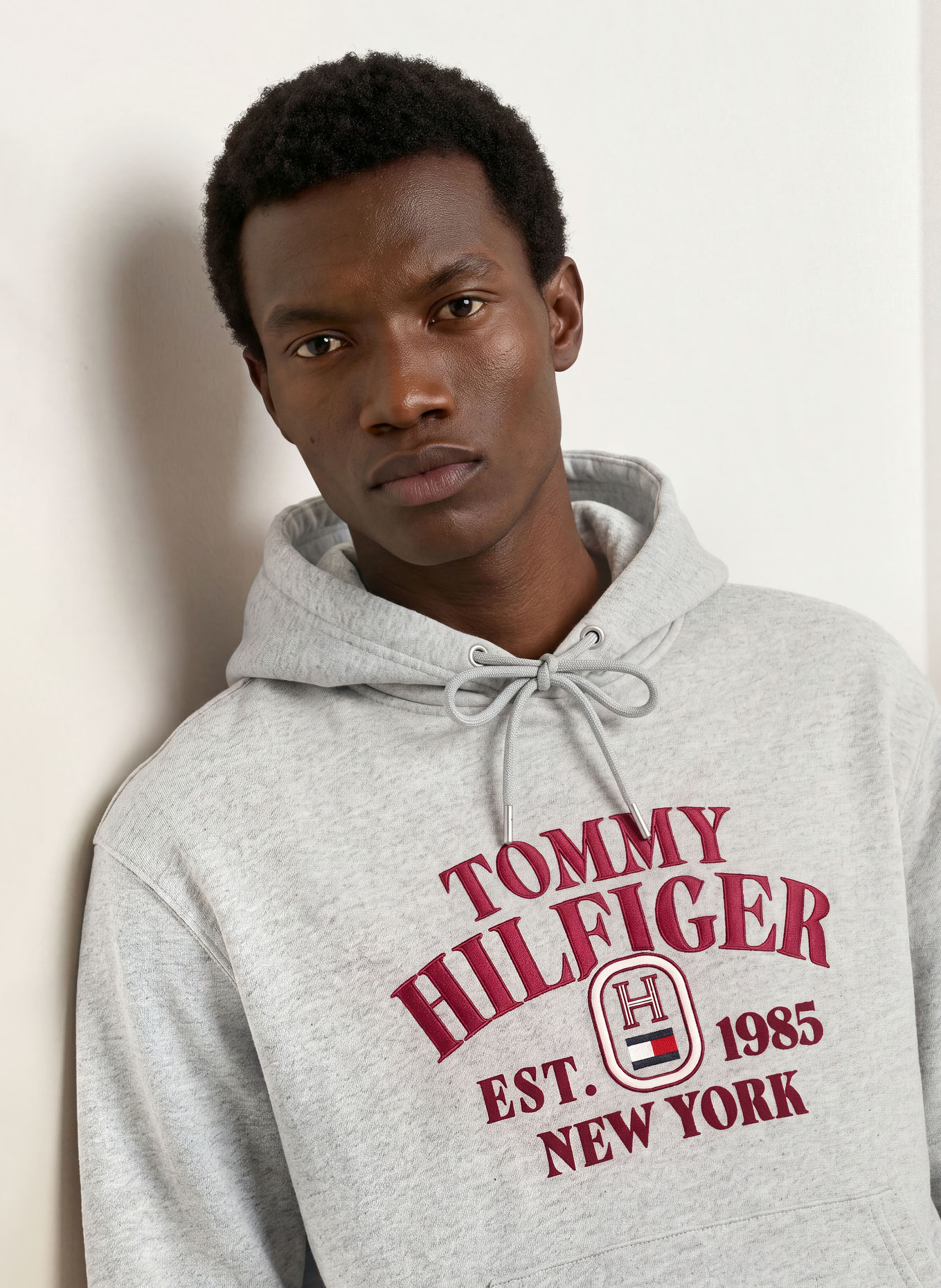 TOMMY HILFIGER Hoodie: GRAY / DARK RED / WHITE