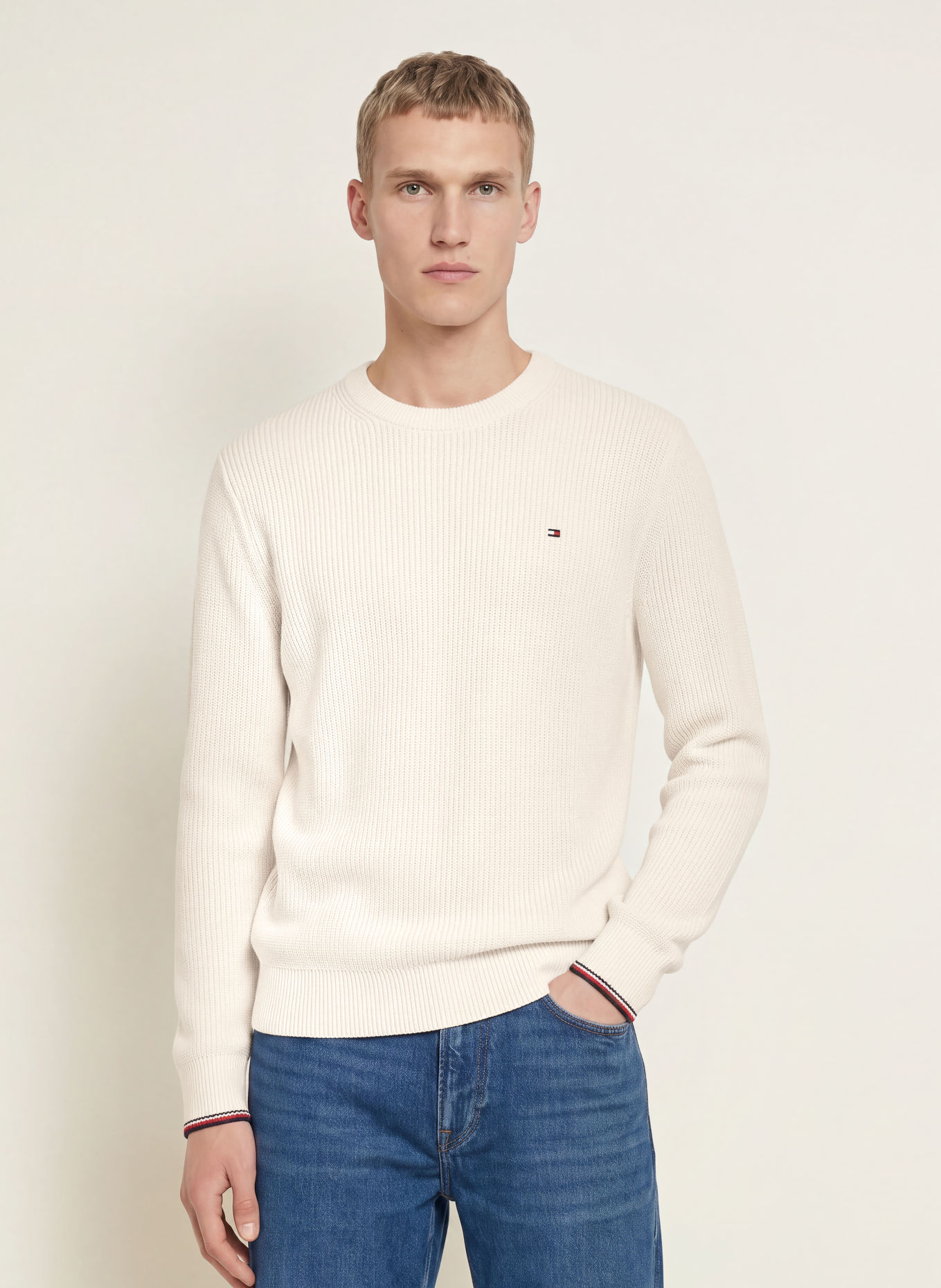 TOMMY HILFIGER Pullover: CREME / ROT / DUNKELBLAU