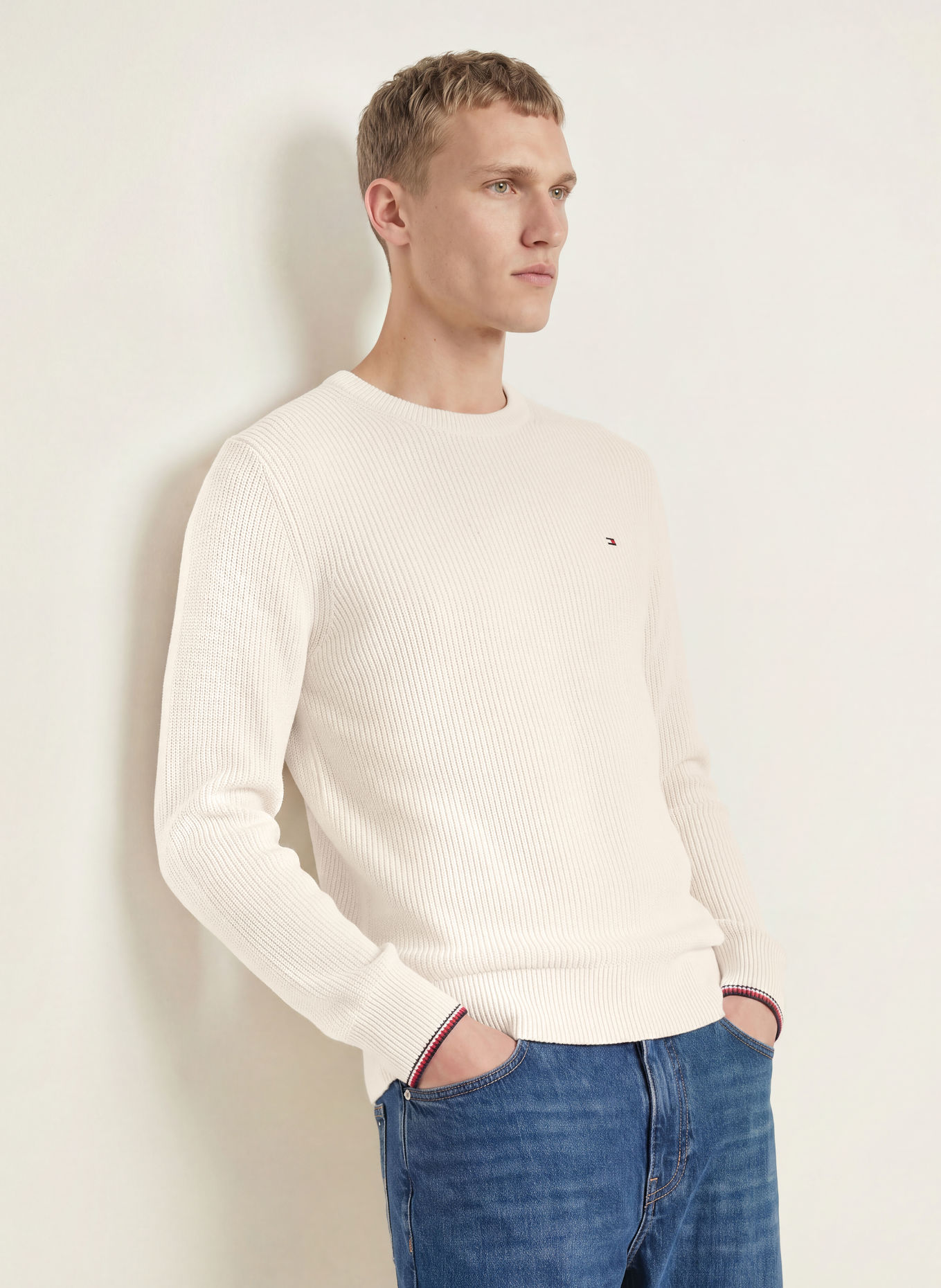 TOMMY HILFIGER Pullover: CREME / ROT / DUNKELBLAU