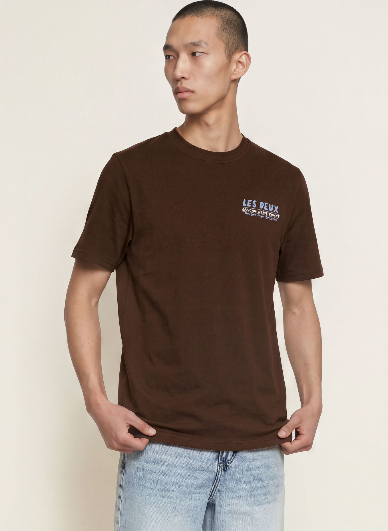 LES DEUX T-Shirt: DUNKELBRAUN / LACHS / HELLBLAU