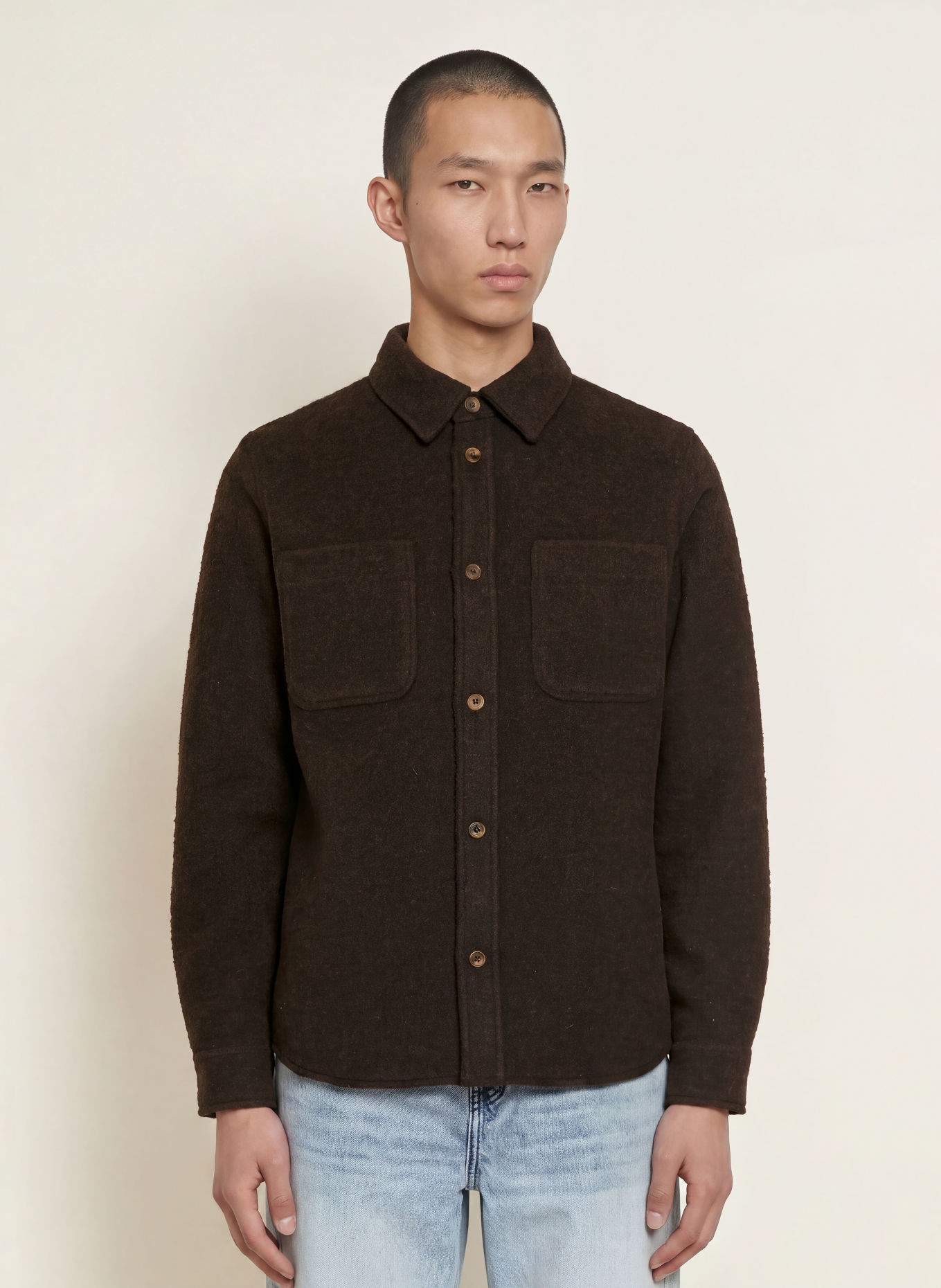 LES DEUX Overshirt van bouclé: MARRON FONCÉ