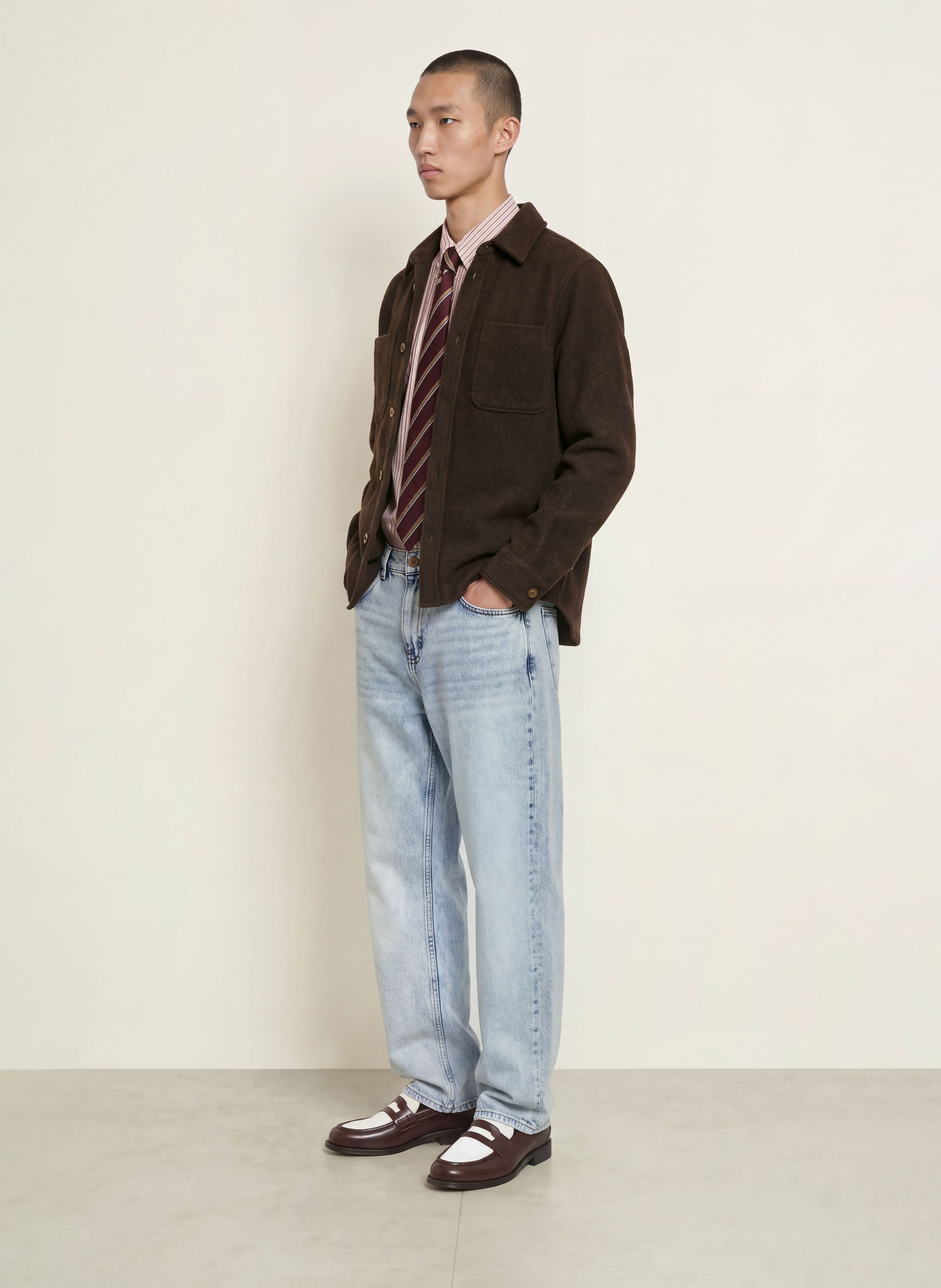LES DEUX Overshirt van bouclé: MARRON FONCÉ