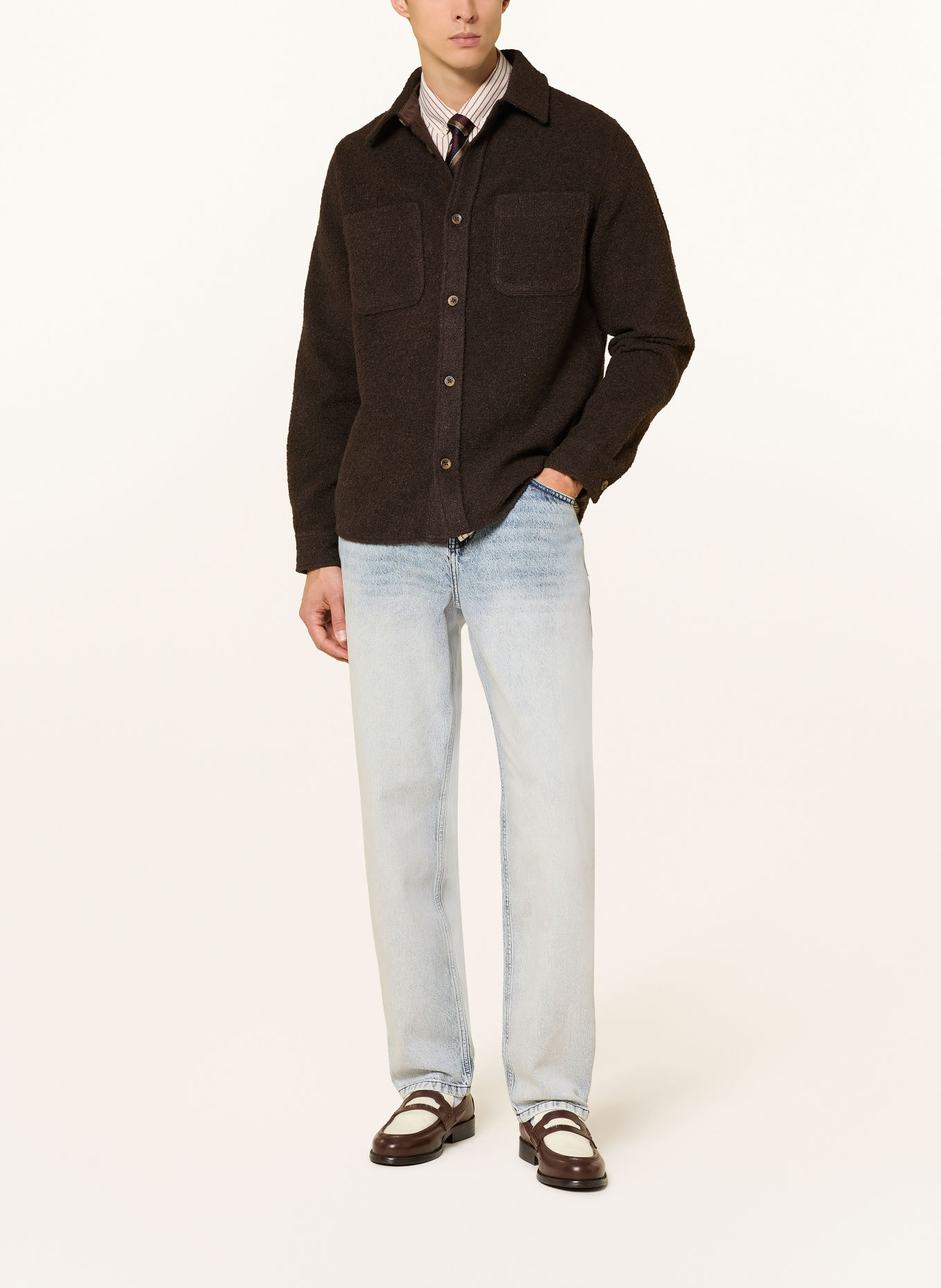 LES DEUX Overshirt van bouclé: MARRON FONCÉ