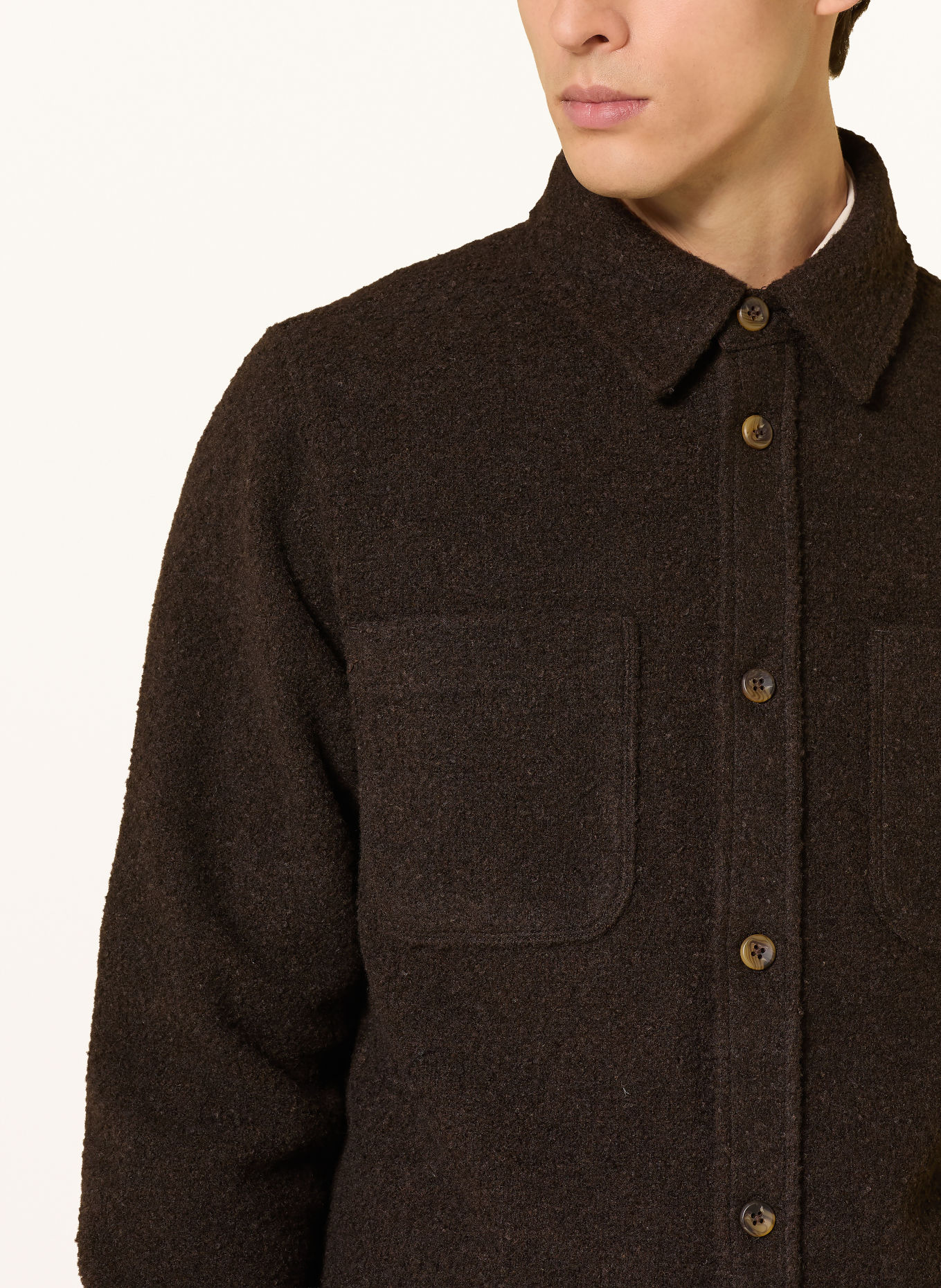 LES DEUX Overshirt van bouclé: MARRON FONCÉ