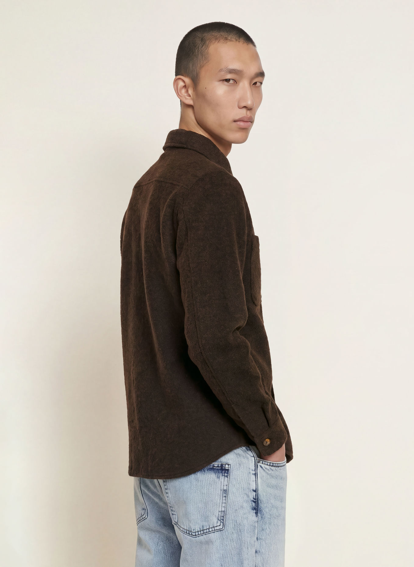 LES DEUX Overshirt van bouclé: MARRON FONCÉ