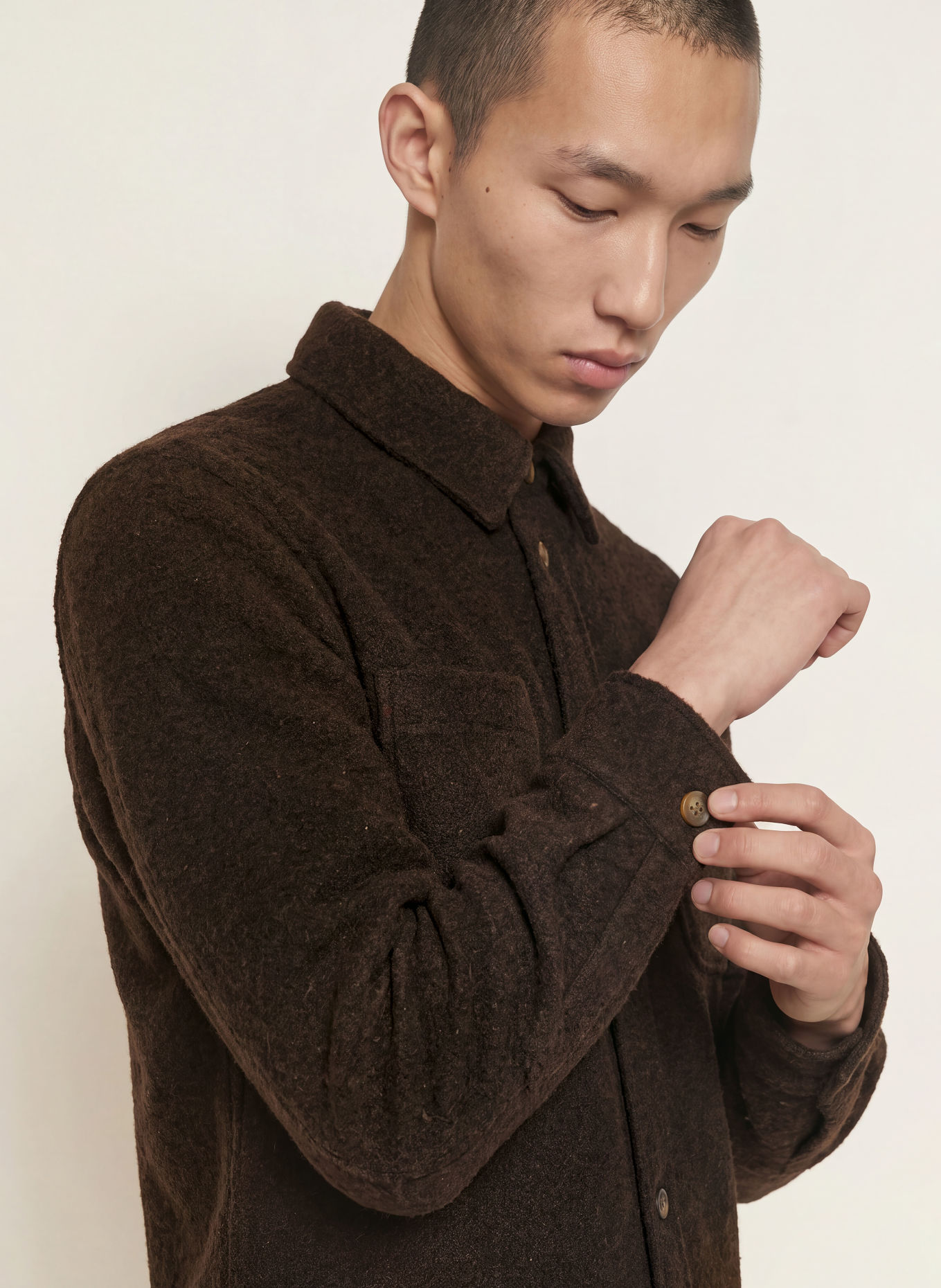 LES DEUX Overshirt van bouclé: MARRON FONCÉ