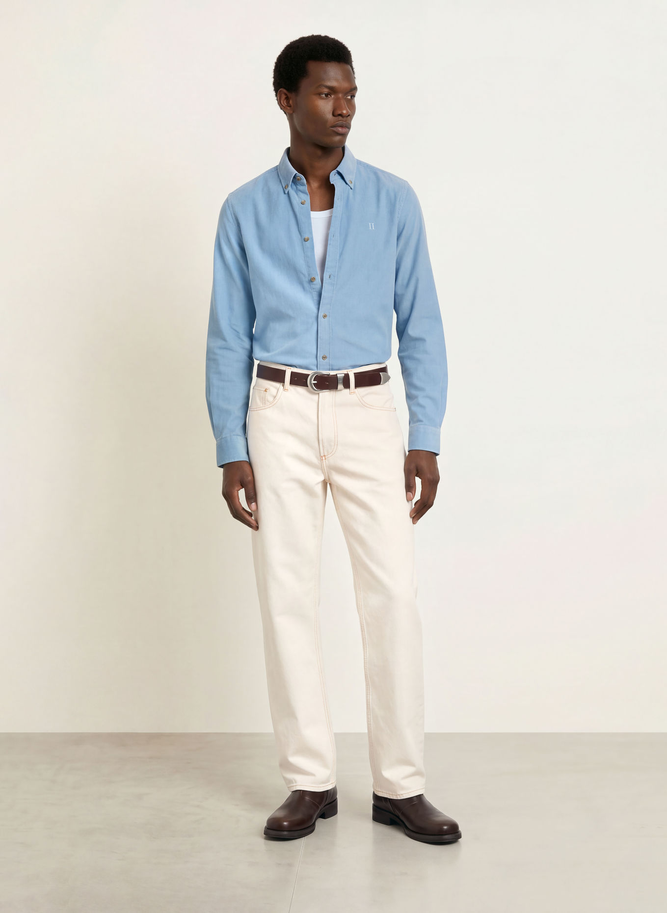 LES DEUX Cordoverhemd Regular Fit: BLAUWGRIJS