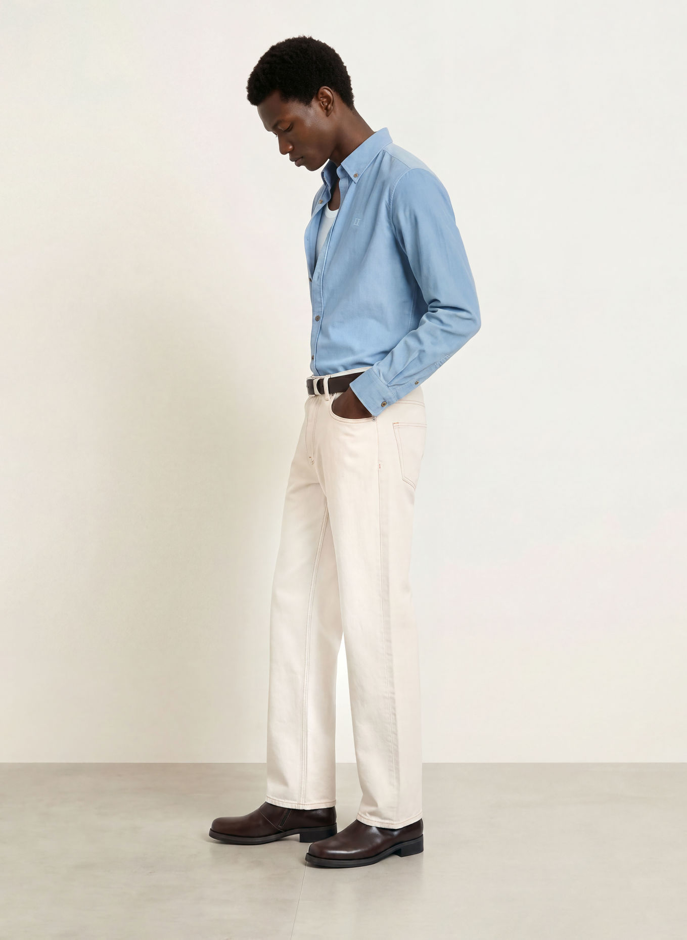 LES DEUX Cordoverhemd Regular Fit: BLAUWGRIJS