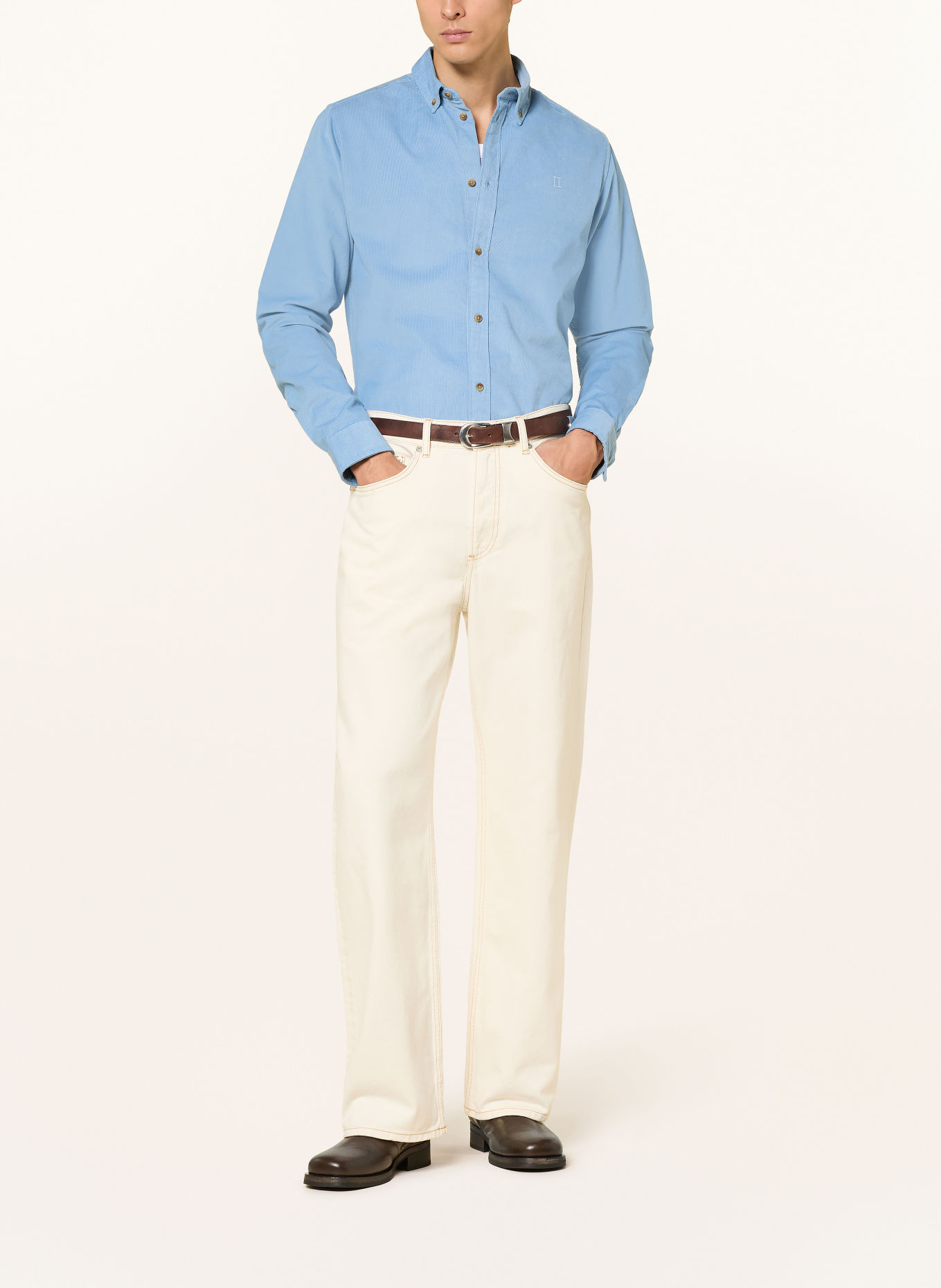 LES DEUX Cordoverhemd Regular Fit: BLAUWGRIJS