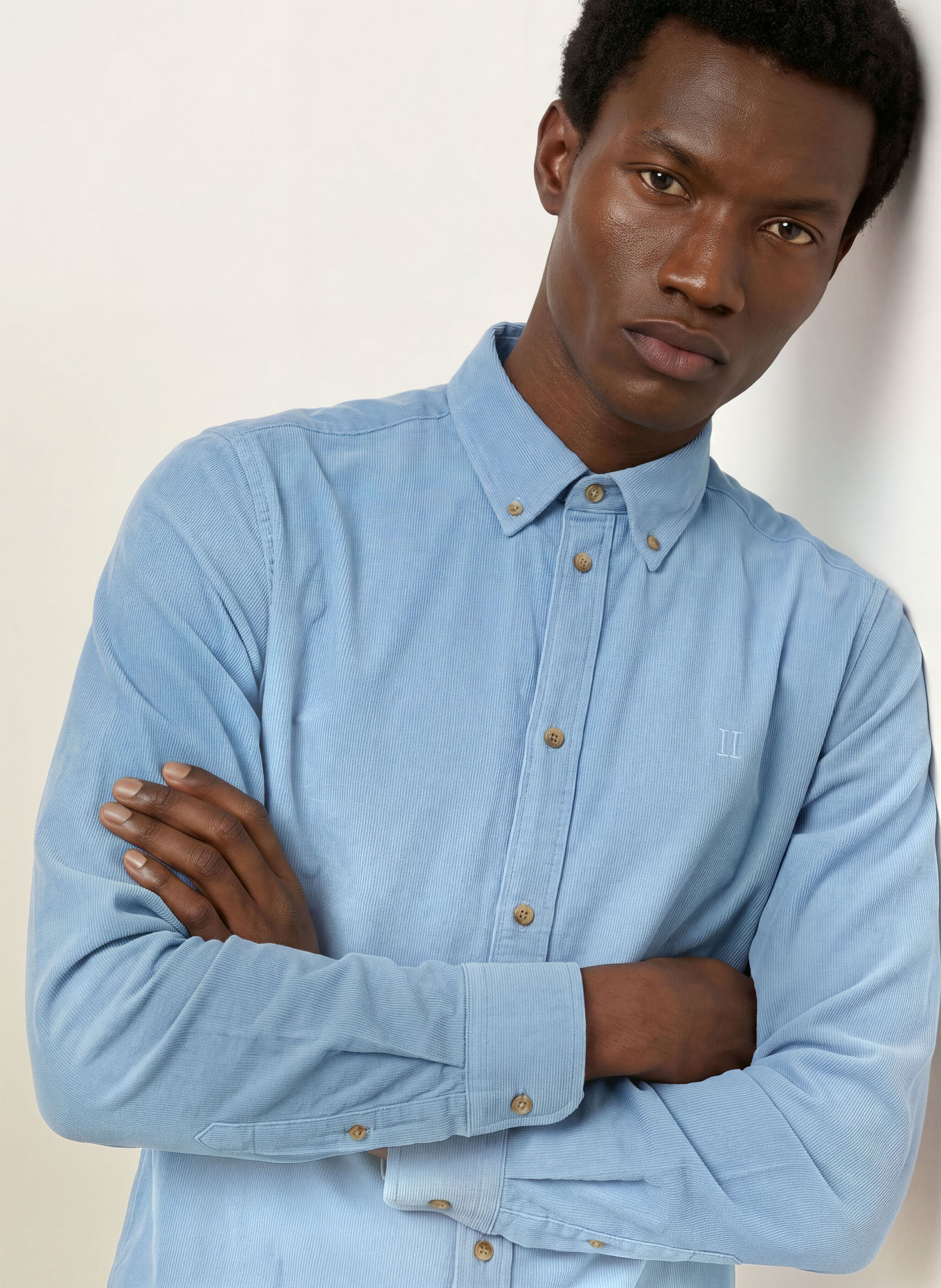 LES DEUX Cordoverhemd Regular Fit: BLAUWGRIJS