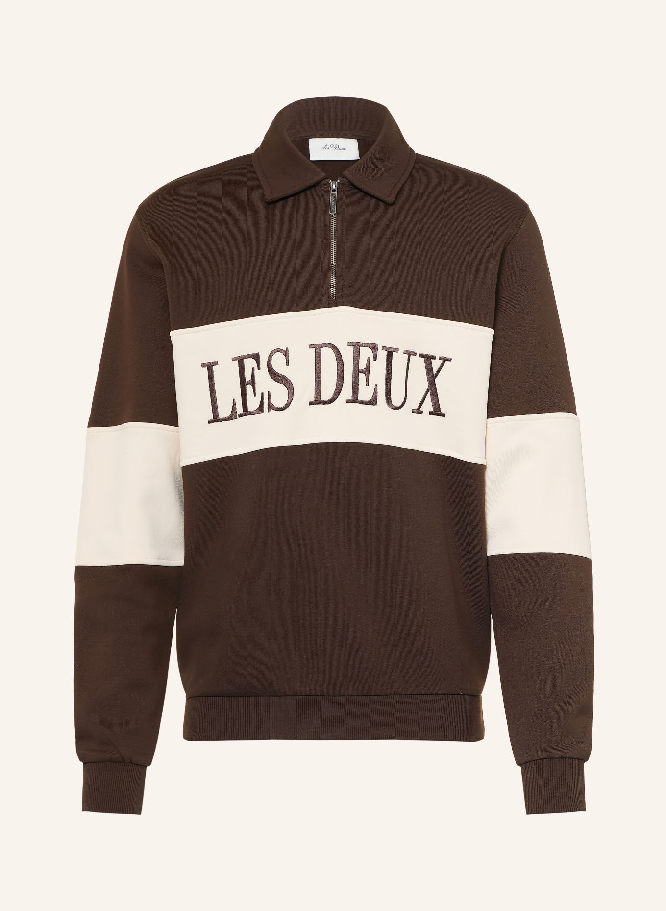 LES DEUX Sweater met halve rits: MARRON FONCÉ / BEIGE