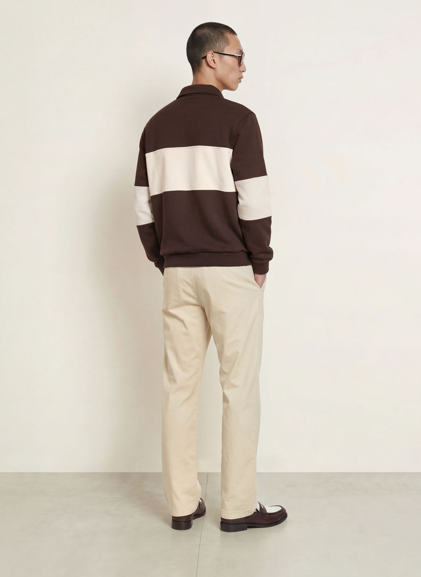 LES DEUX Sweater met halve rits: MARRON FONCÉ / BEIGE