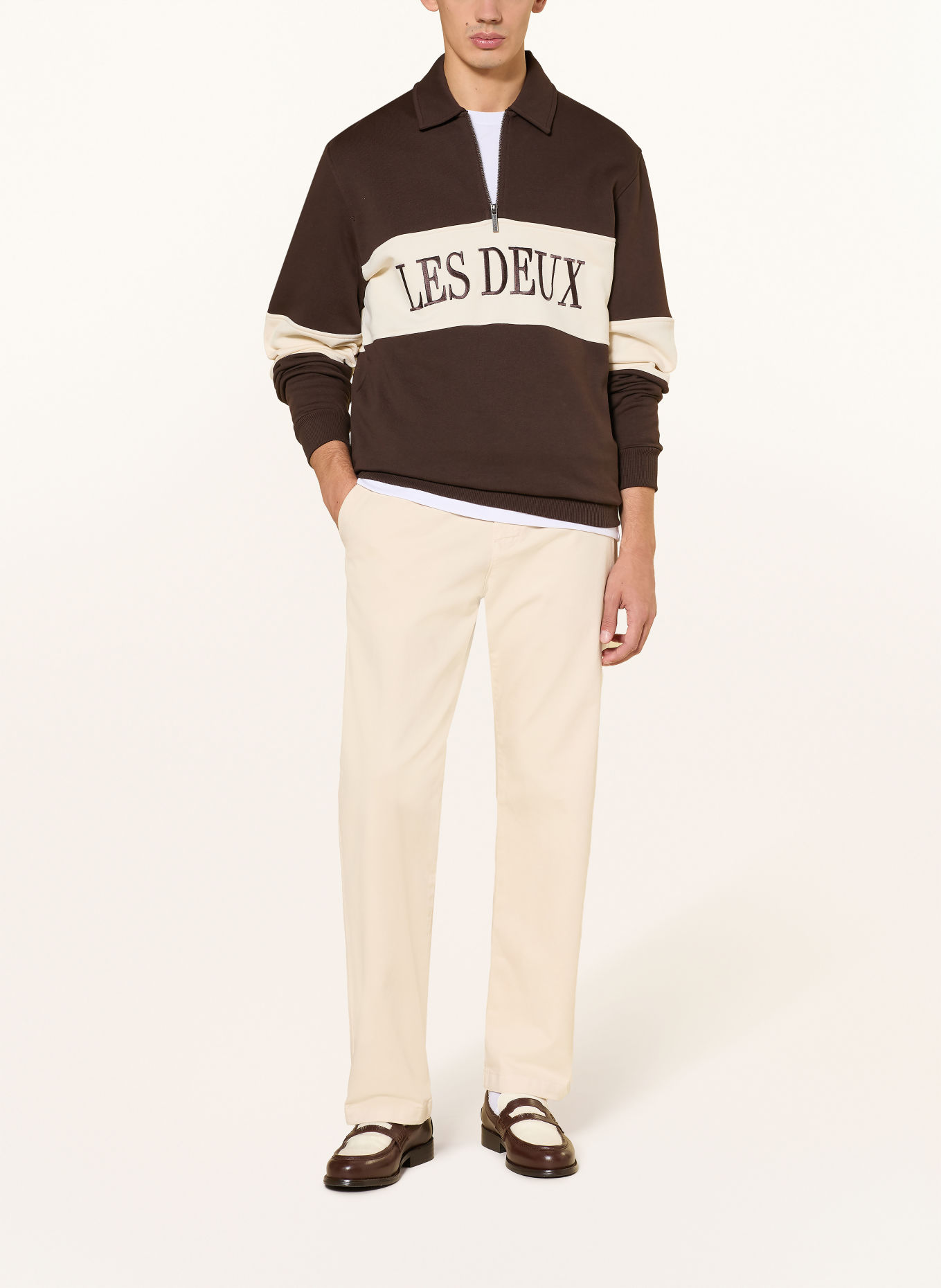 LES DEUX Sweater met halve rits: MARRON FONCÉ / BEIGE
