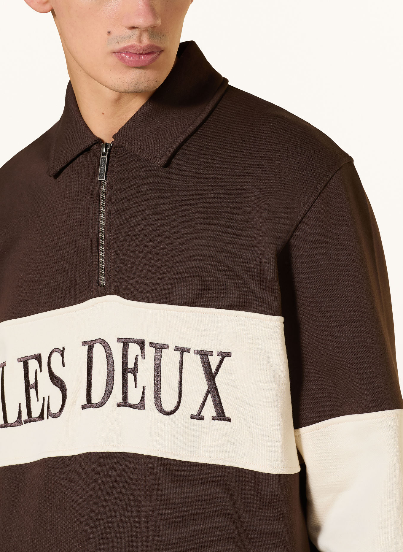 LES DEUX Sweater met halve rits: MARRON FONCÉ / BEIGE
