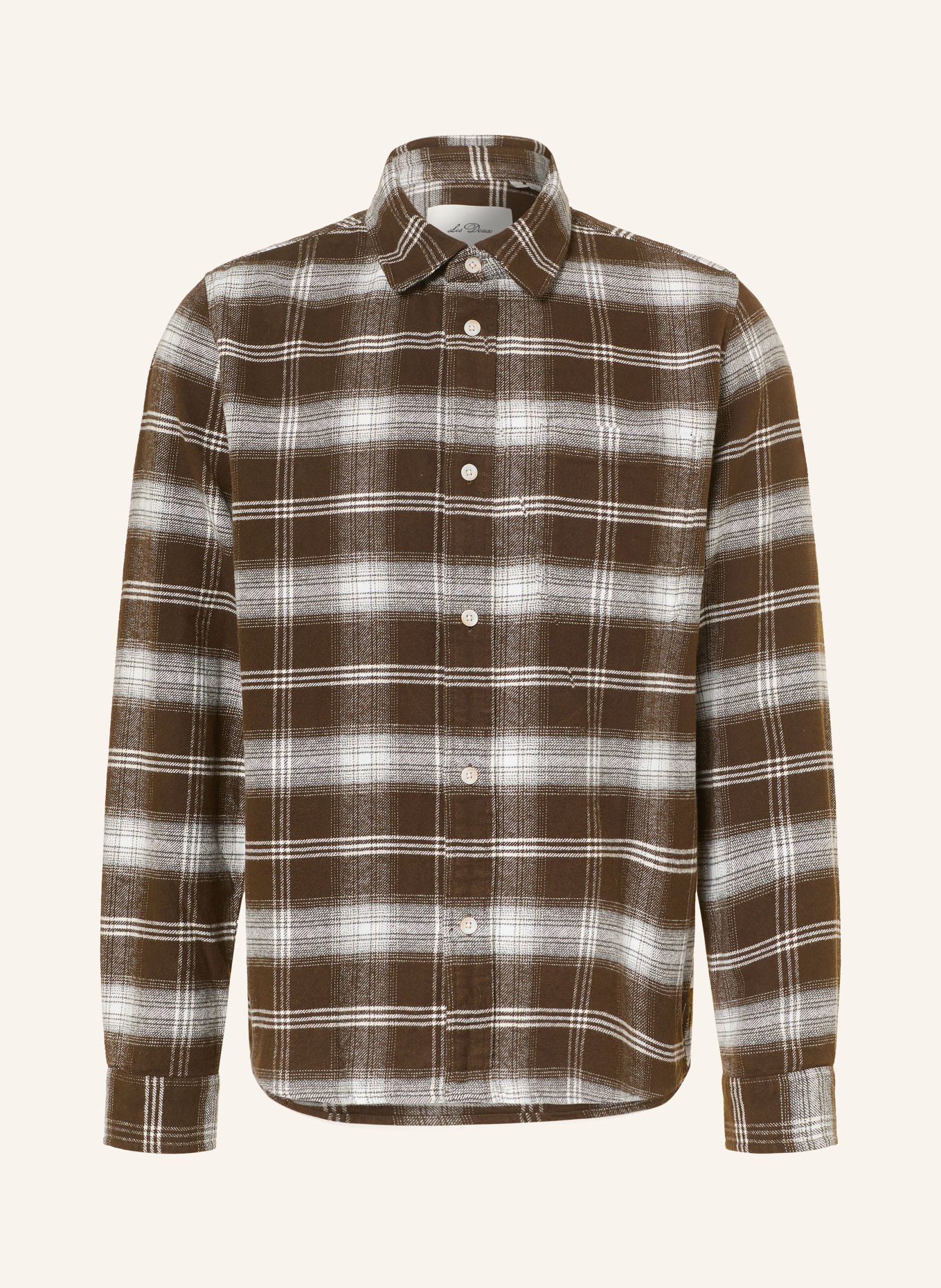 LES DEUX Flanellen overhemd Comfort Fit: MARRON FONCÉ / WIT