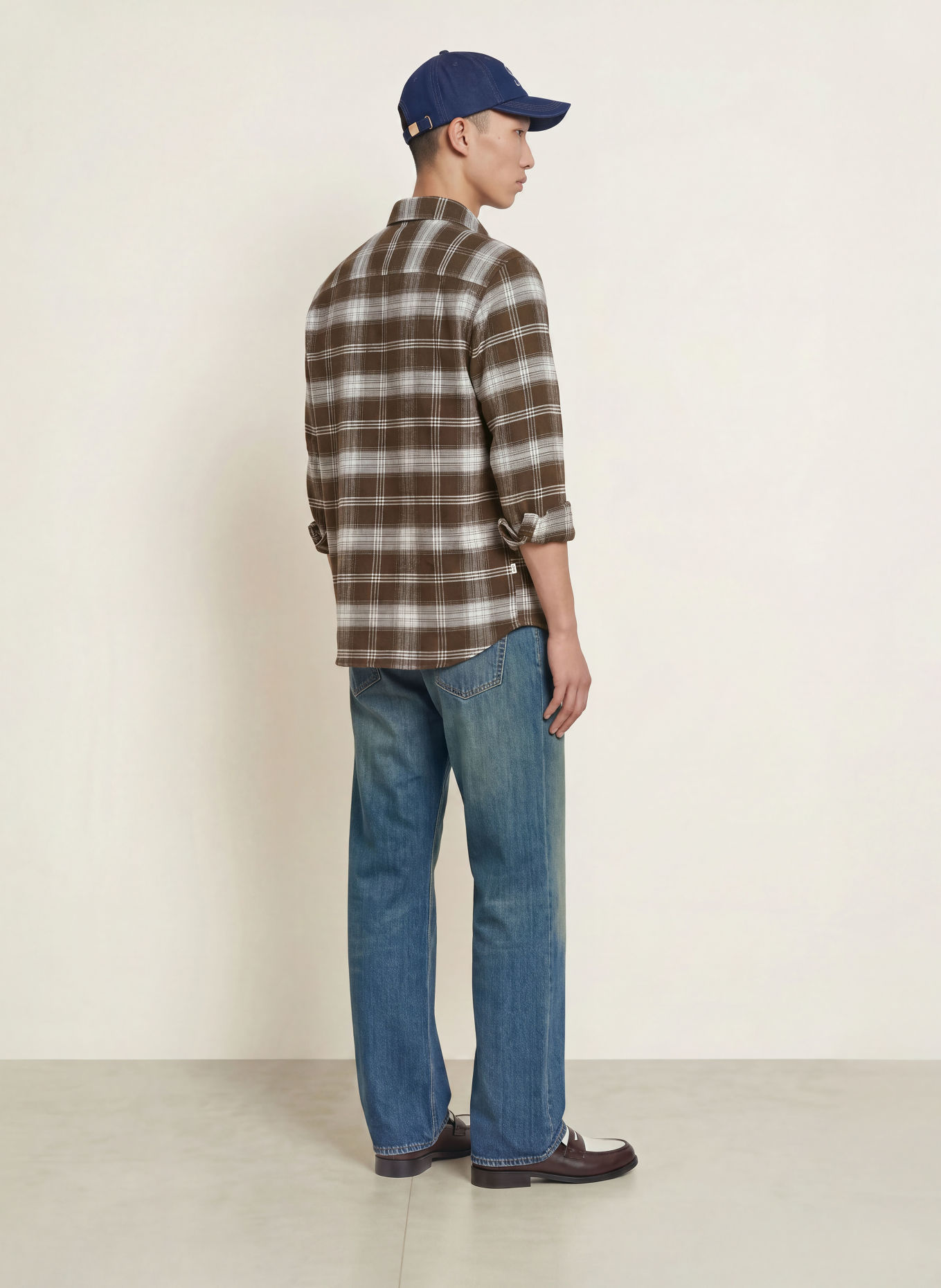 LES DEUX Flanellen overhemd Comfort Fit: MARRON FONCÉ / WIT