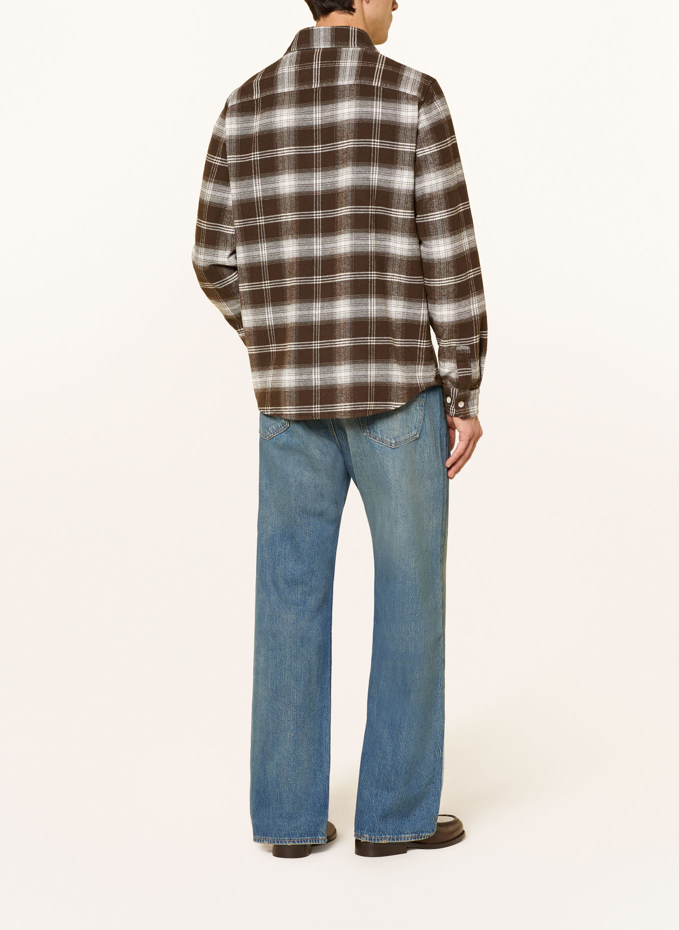 LES DEUX Flanellen overhemd Comfort Fit: MARRON FONCÉ / WIT