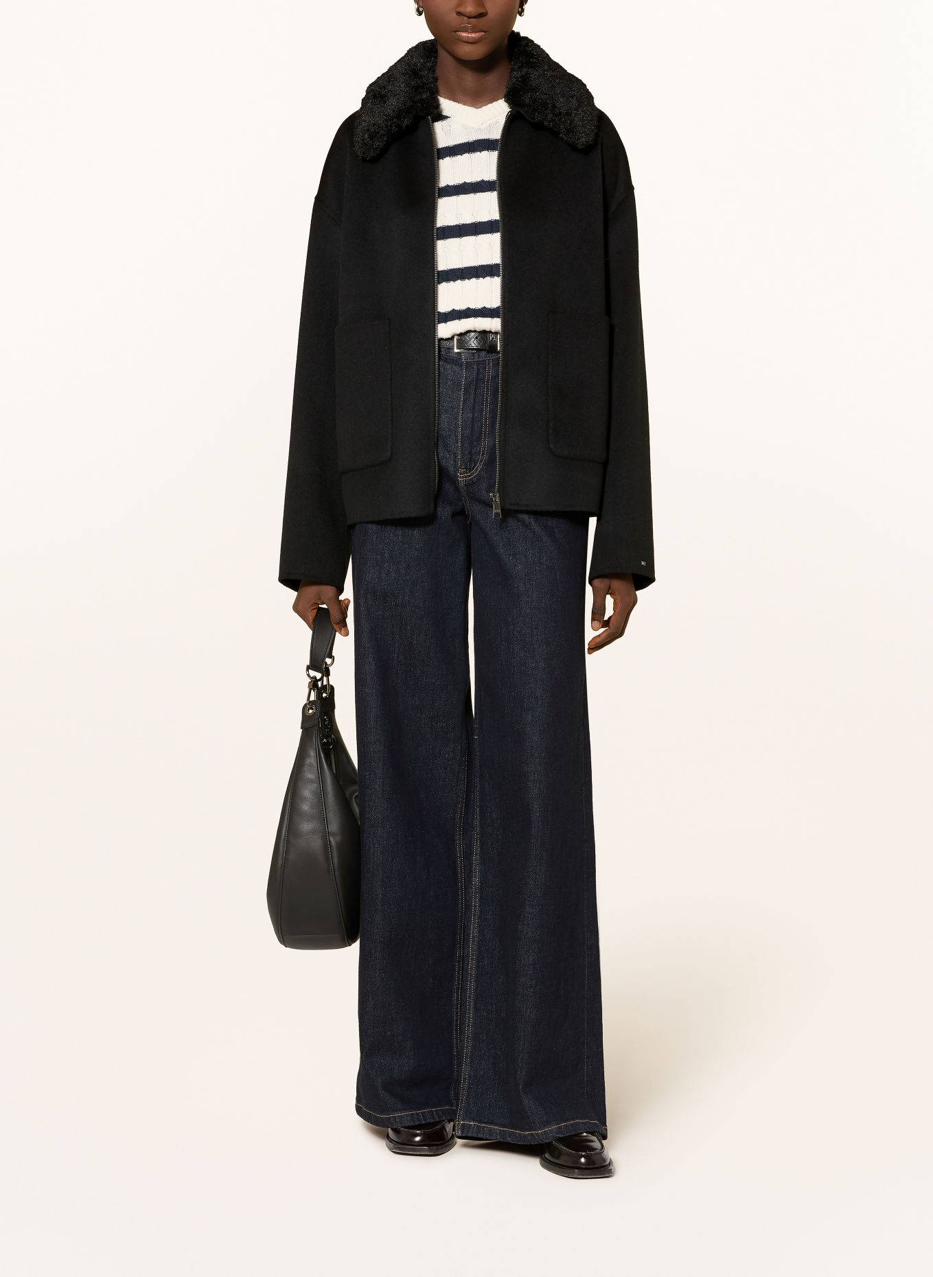 TOMMY HILFIGER Boxy jacket with a detachable faux fur collar: BLACK