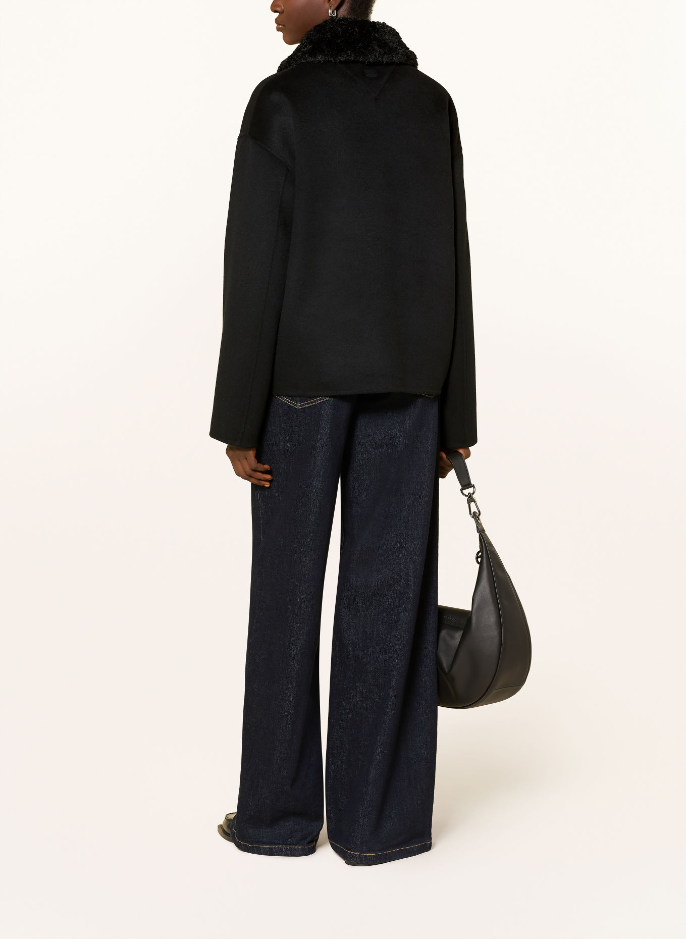 TOMMY HILFIGER Boxy jacket with a detachable faux fur collar: BLACK