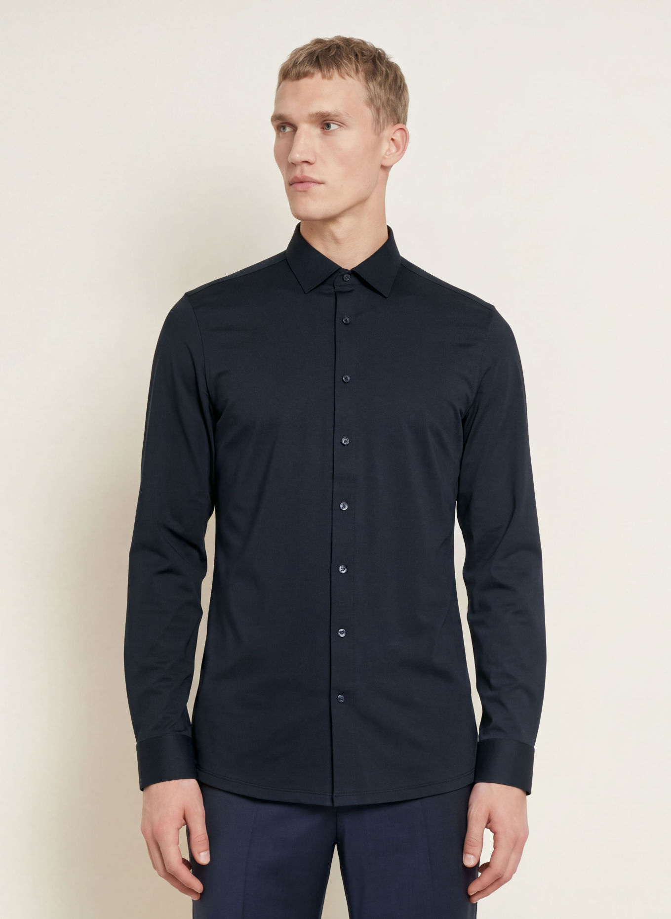 OLYMP Jerseyhemd No. Six 24/Seven body fit: DUNKELBLAU