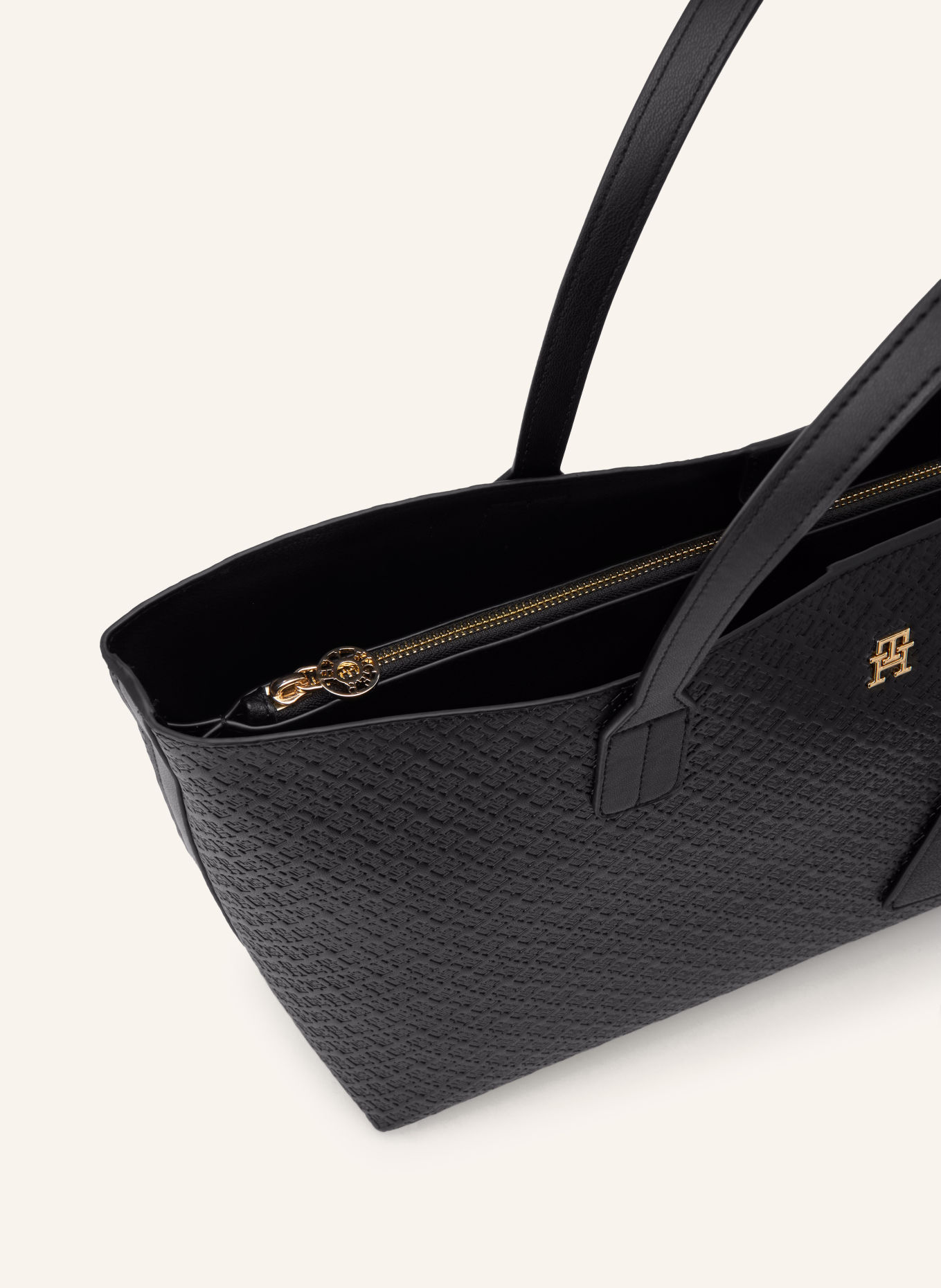 TOMMY HILFIGER Shopperka z torebką typu pouch: CZARNY / ZŁOTY