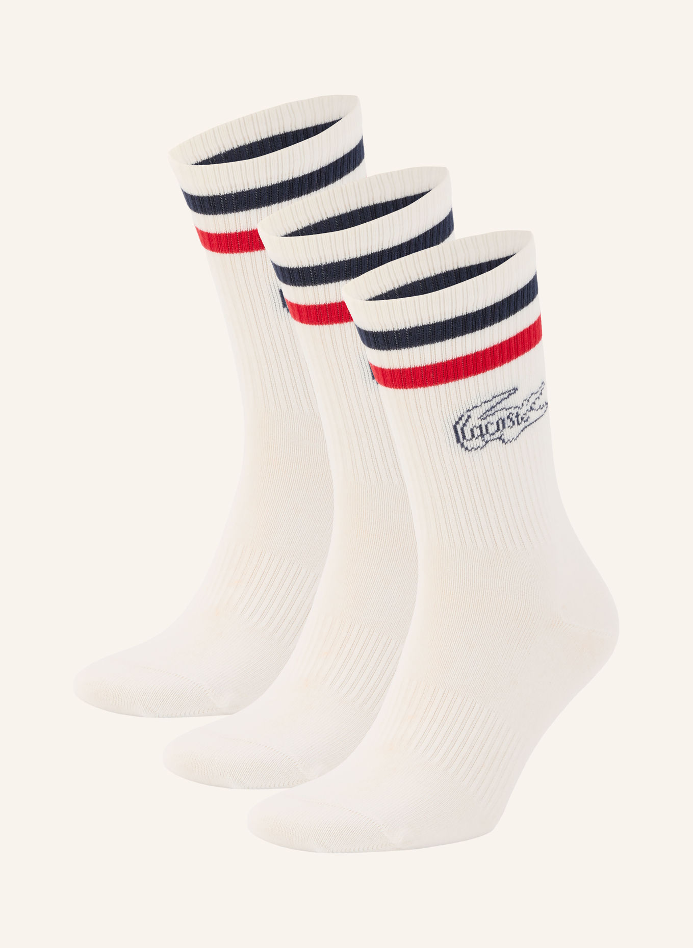 LACOSTE 3er-Pack Socken: WEISS / ROT / DUNKELBLAU