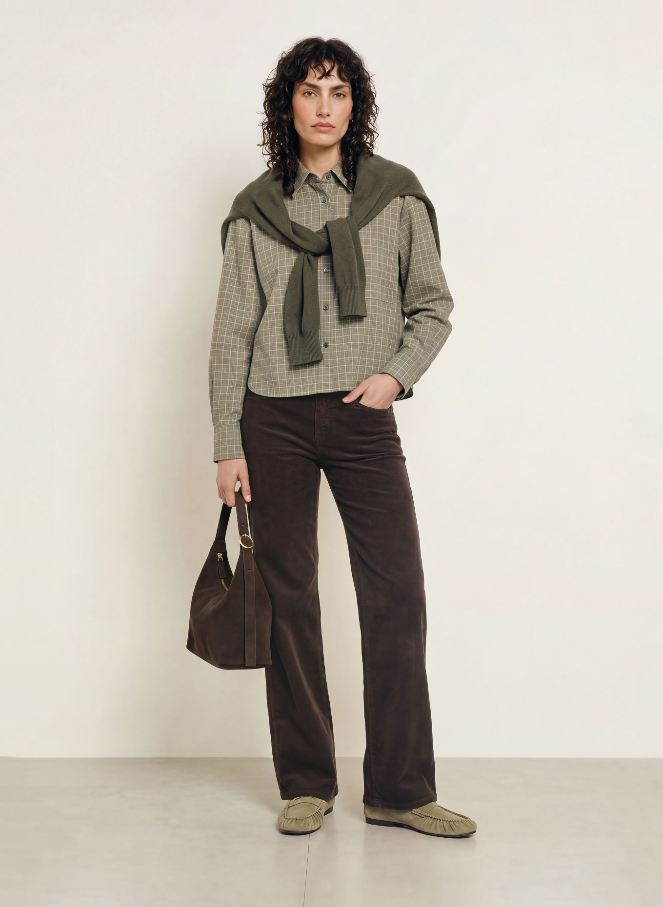 CLOSED Overhemdblouse: KAKI / BRUIN / BLAUWGRIJS
