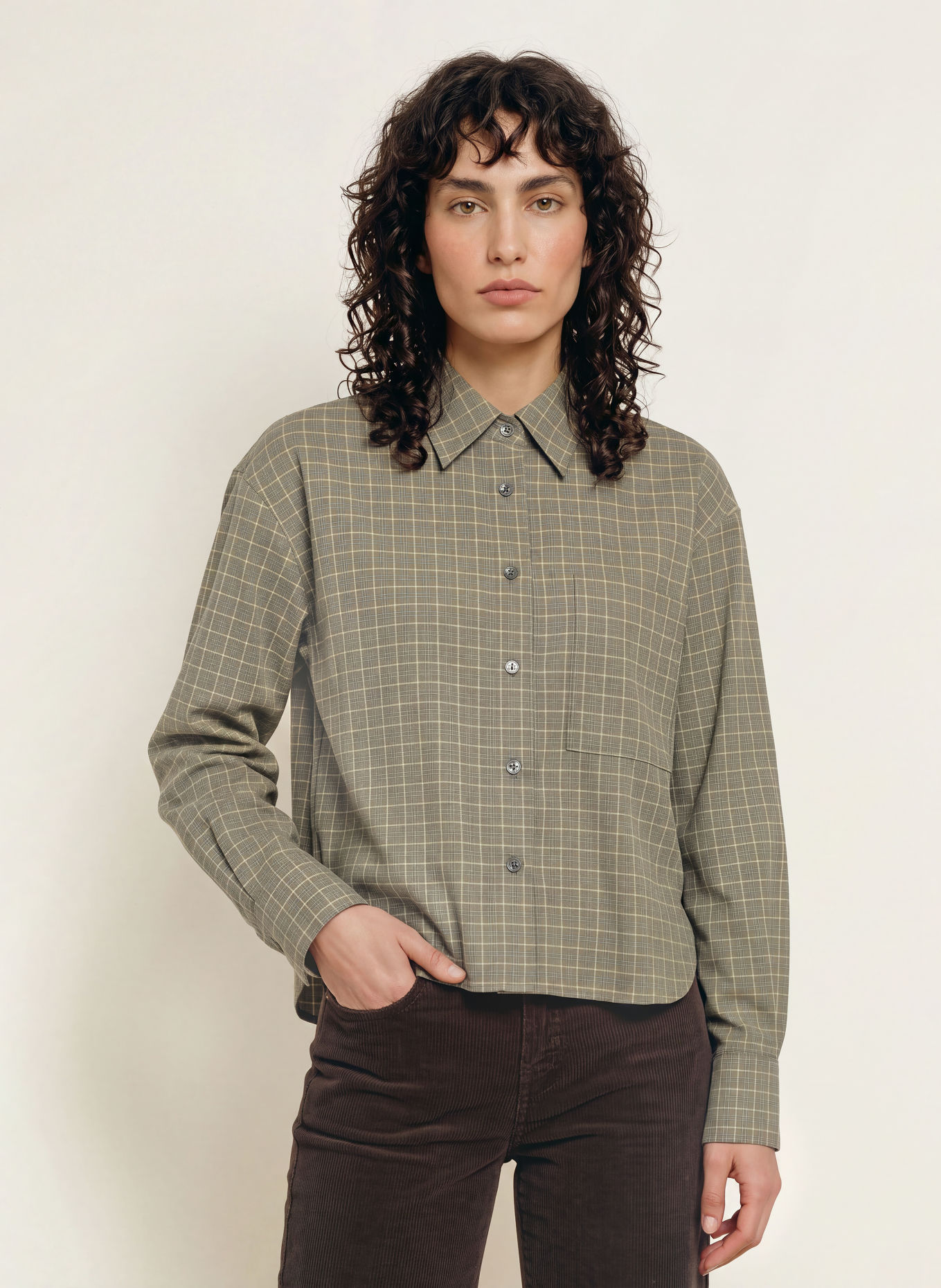 CLOSED Overhemdblouse: KAKI / BRUIN / BLAUWGRIJS