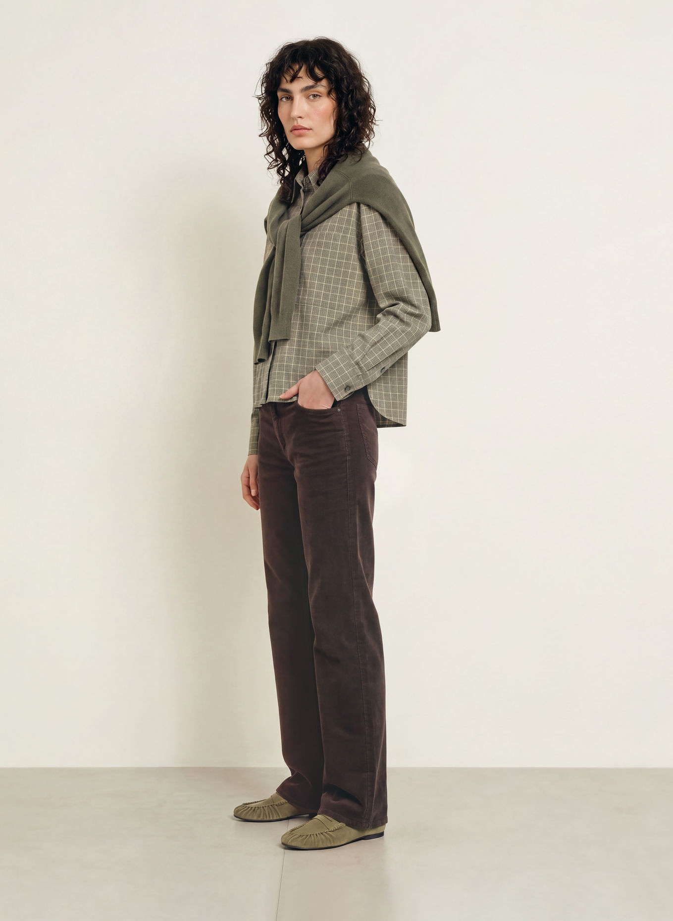 CLOSED Overhemdblouse: KAKI / BRUIN / BLAUWGRIJS