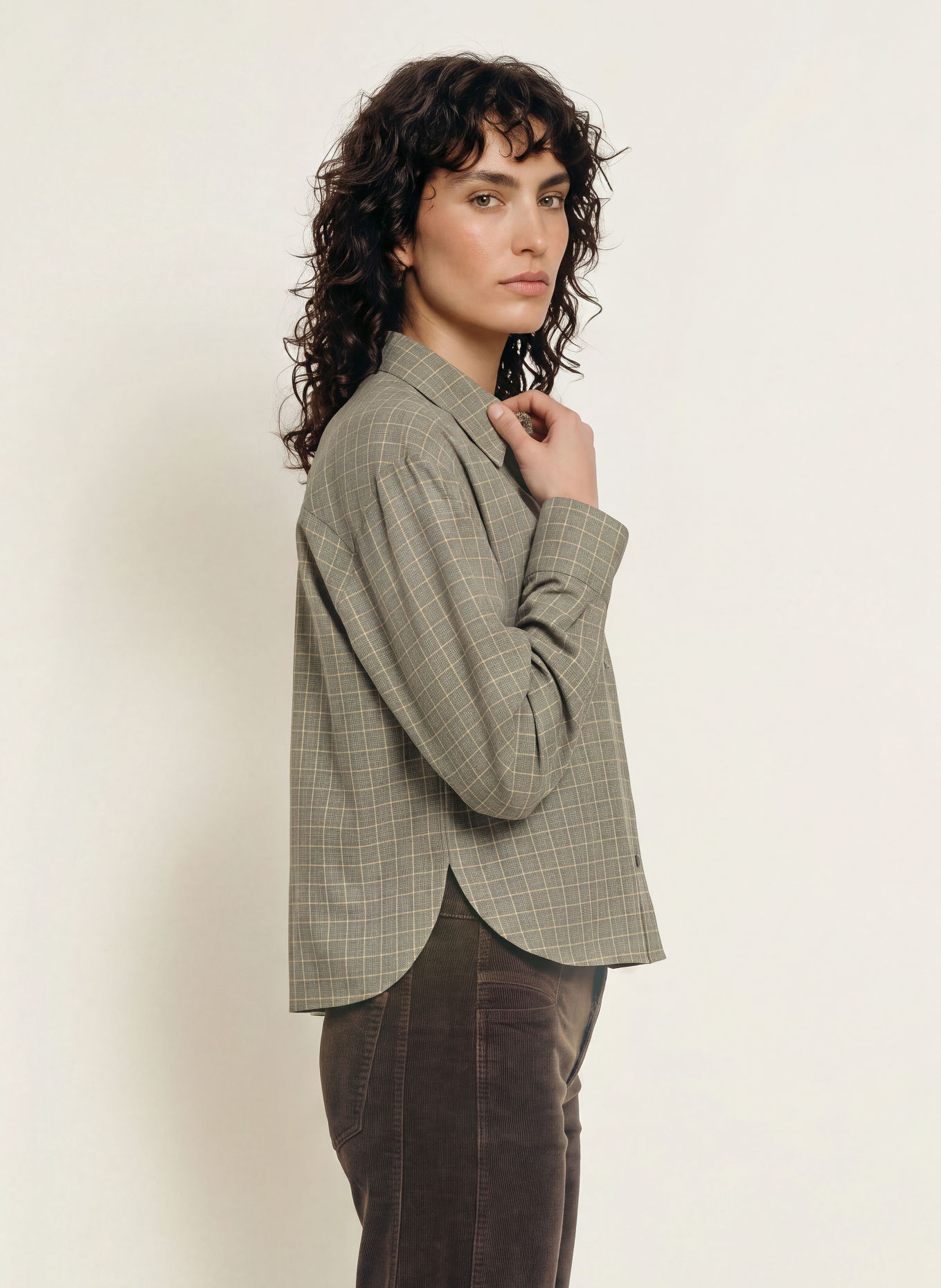 CLOSED Overhemdblouse: KAKI / BRUIN / BLAUWGRIJS
