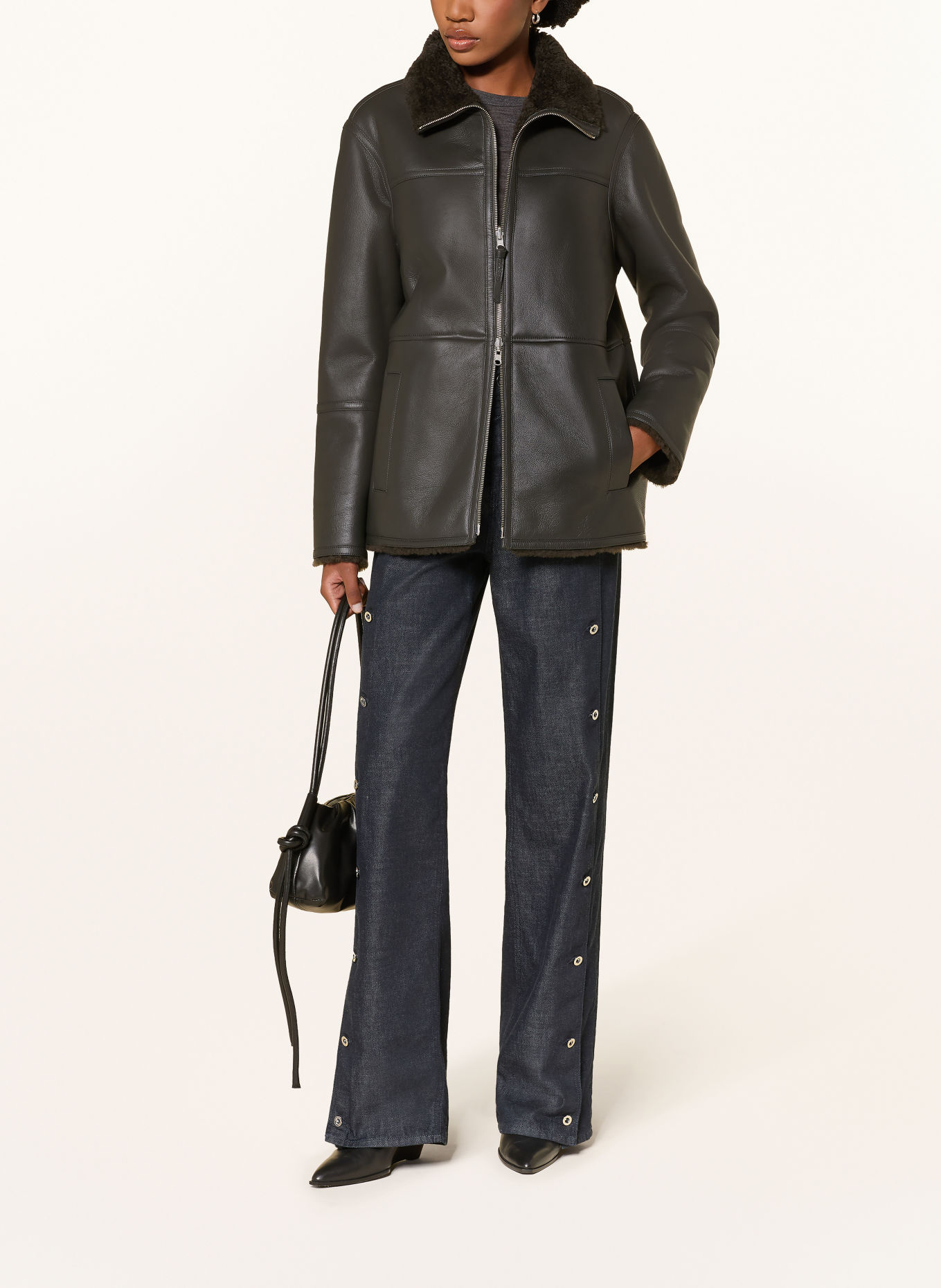 CLOSED Reversible leather jacket: DARK GRAY