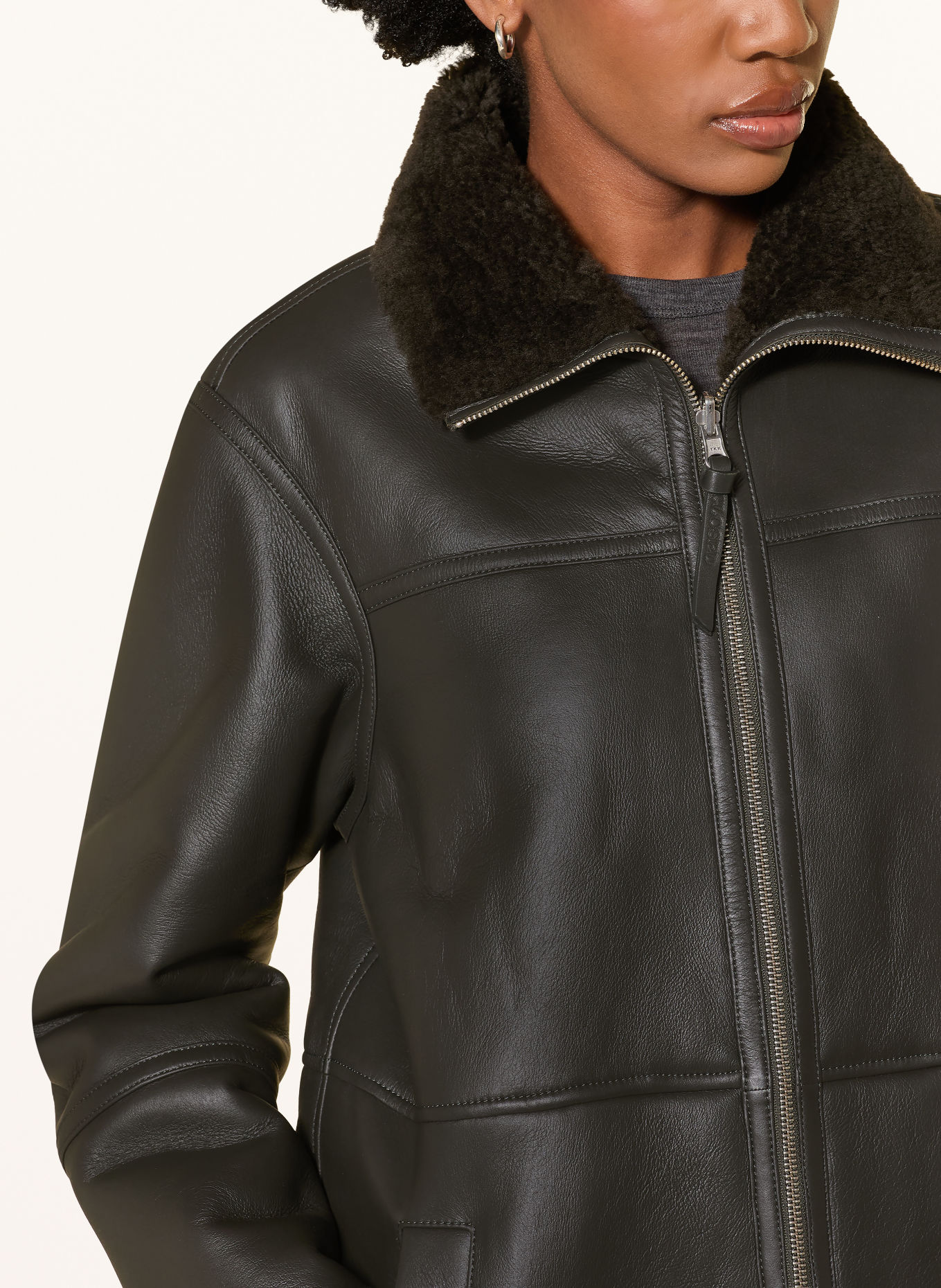 CLOSED Reversible leather jacket: DARK GRAY