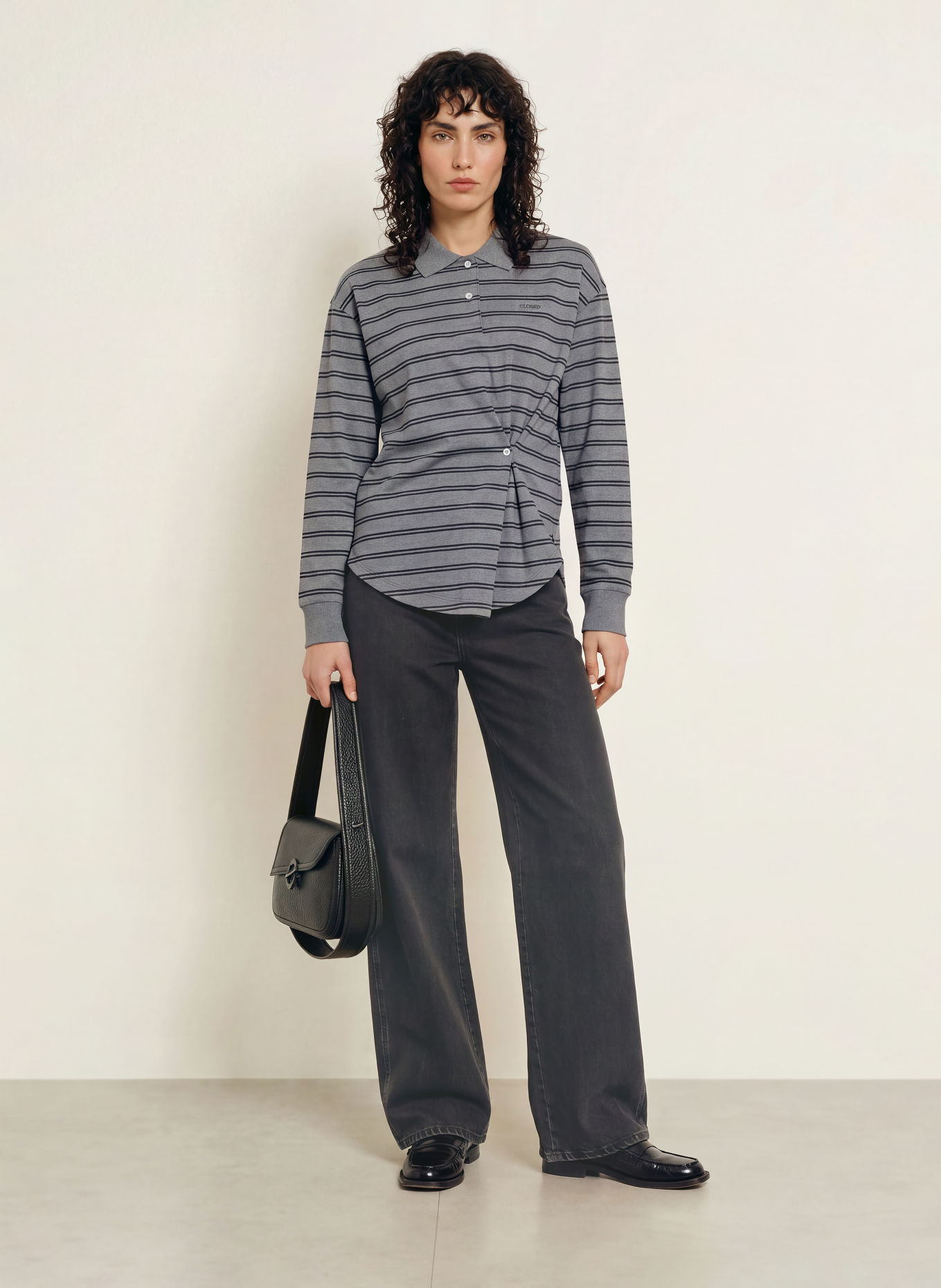 CLOSED Jersey-Poloshirt: GRAU / SCHWARZ