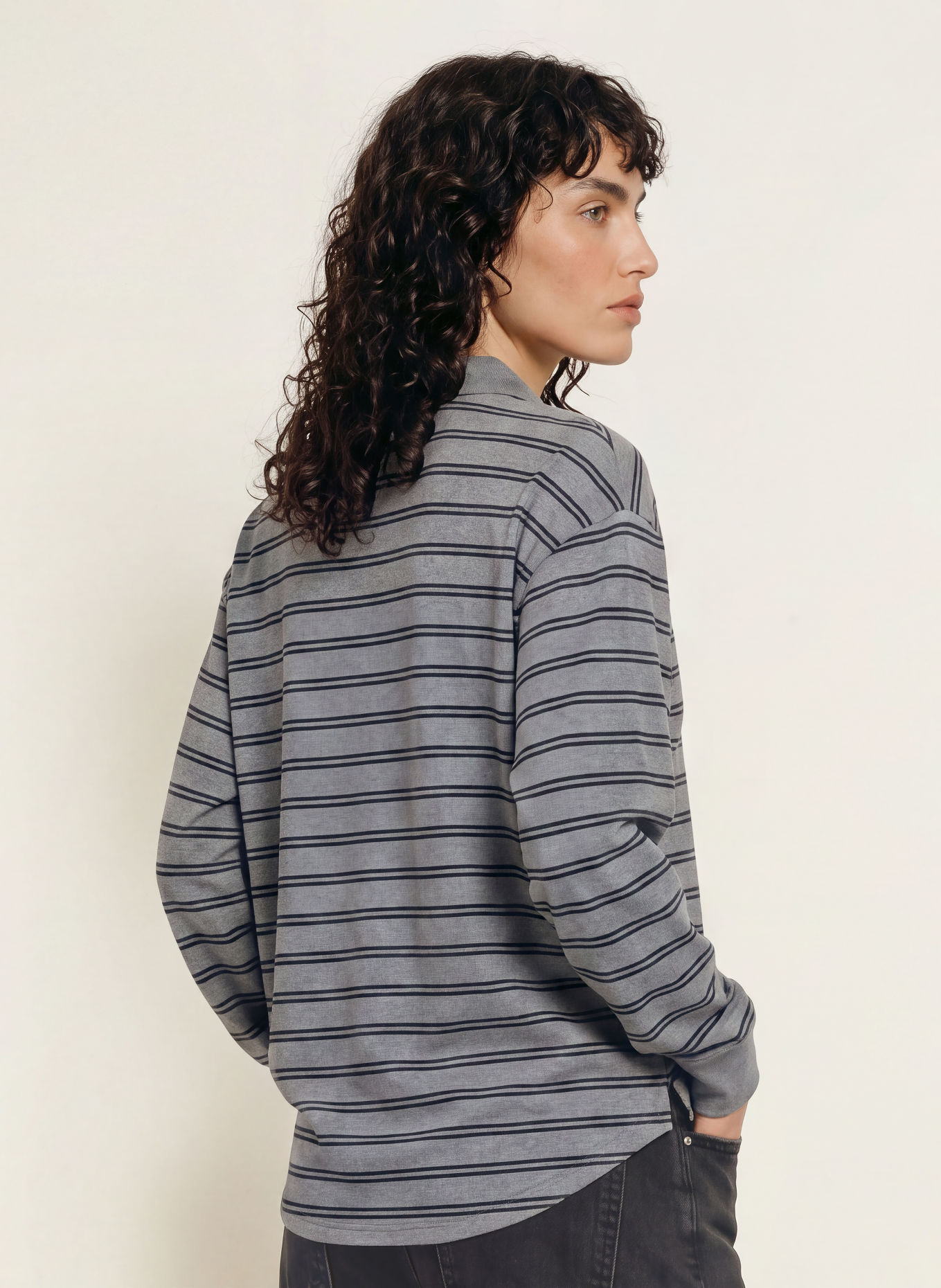 CLOSED Jersey-Poloshirt: GRAU / SCHWARZ