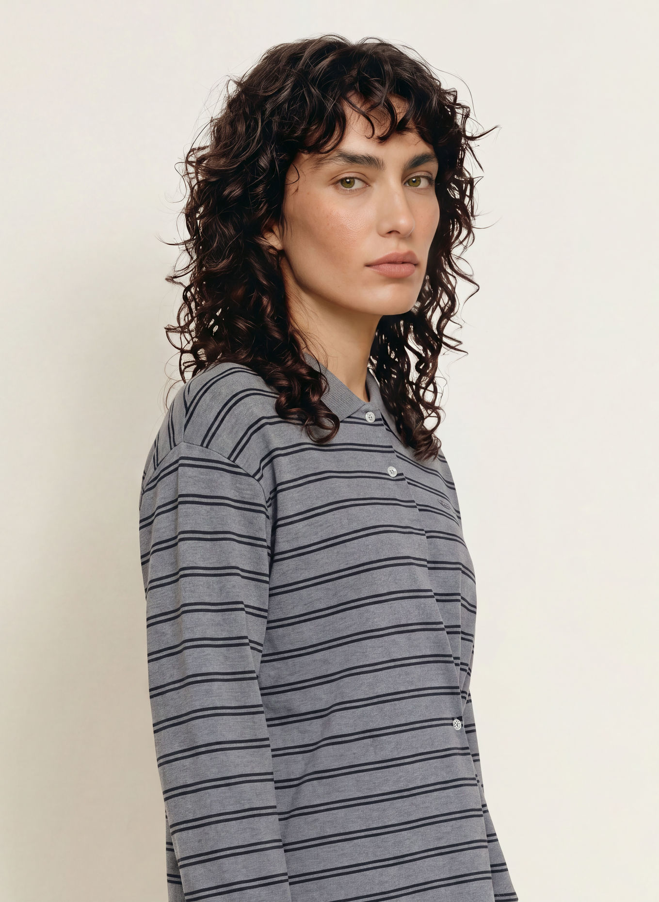 CLOSED Jersey-Poloshirt: GRAU / SCHWARZ