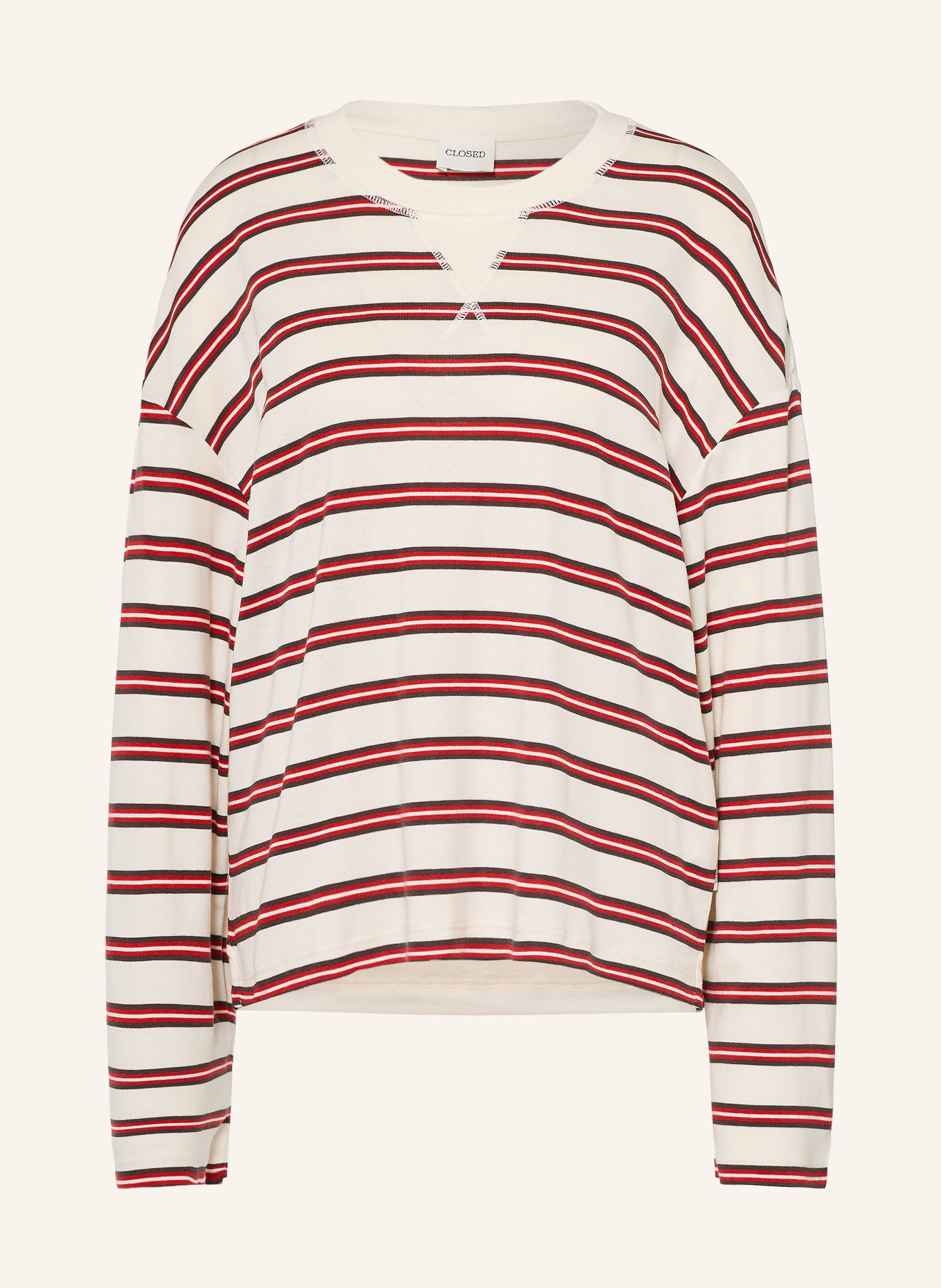 CLOSED Longsleeve: CRÈME / MARRON FONCÉ / ROOD