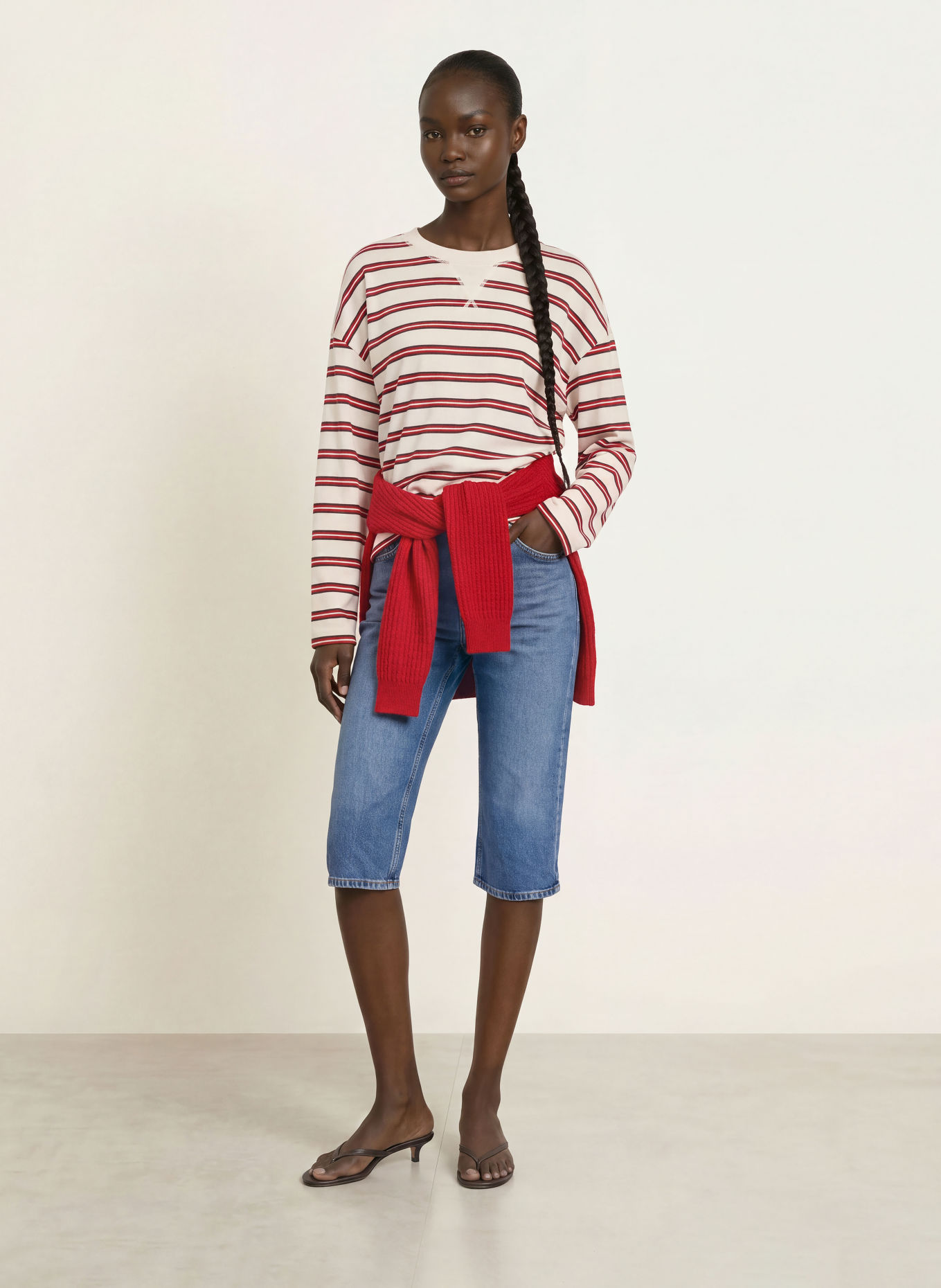 CLOSED Longsleeve: CRÈME / MARRON FONCÉ / ROOD