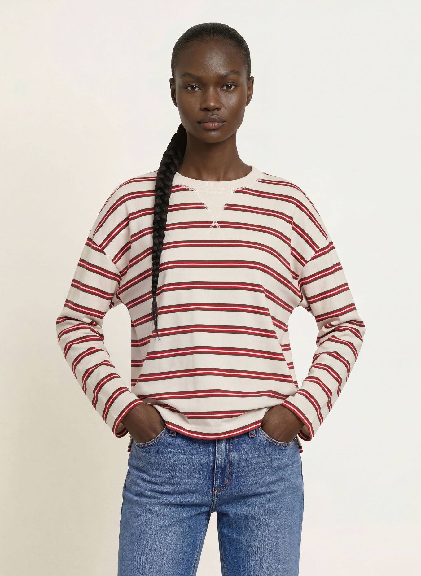 CLOSED Longsleeve: CRÈME / MARRON FONCÉ / ROOD