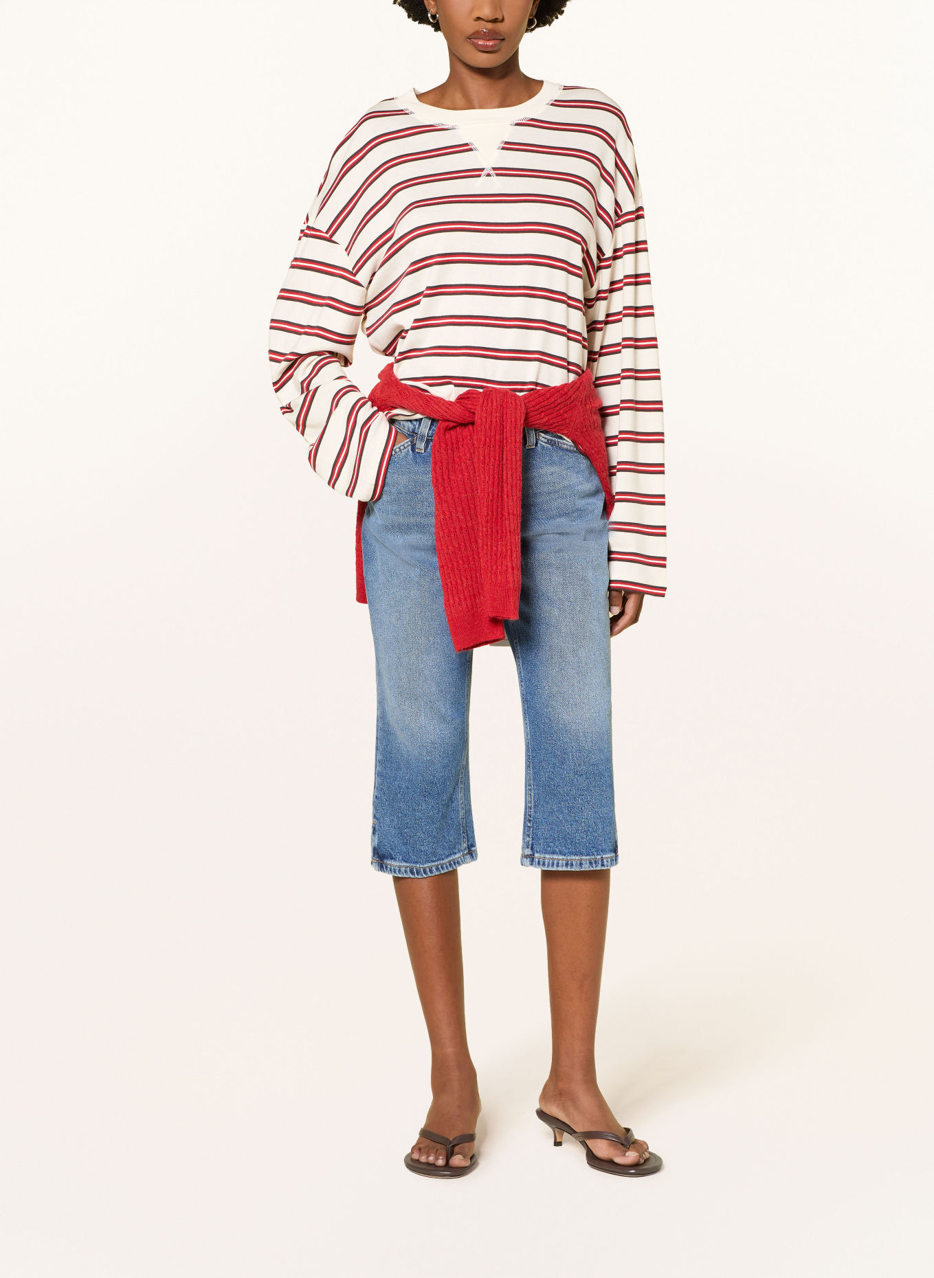 CLOSED Longsleeve: CRÈME / MARRON FONCÉ / ROOD