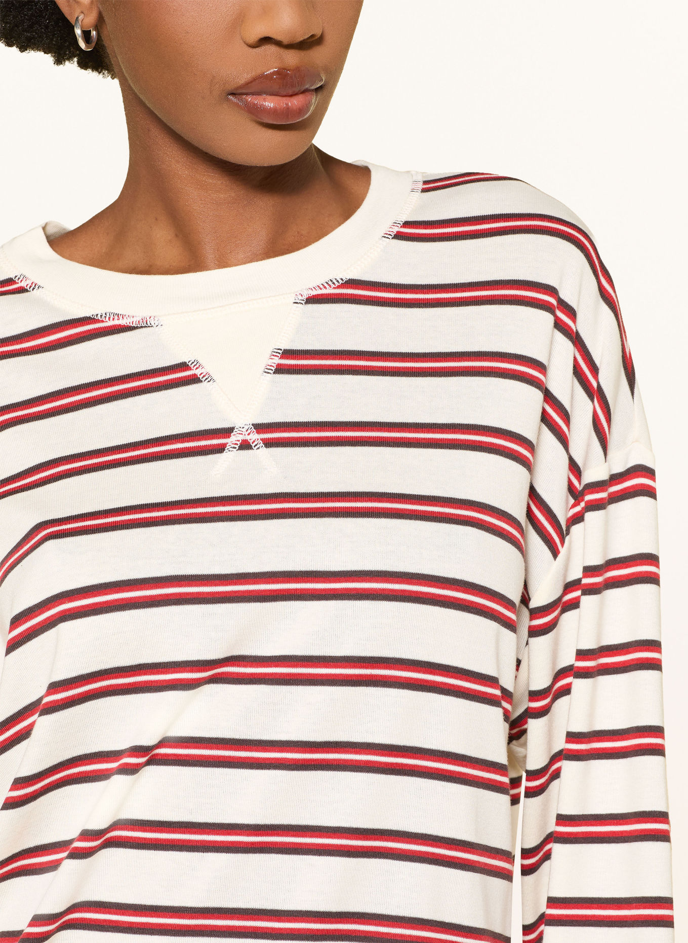 CLOSED Longsleeve: CRÈME / MARRON FONCÉ / ROOD