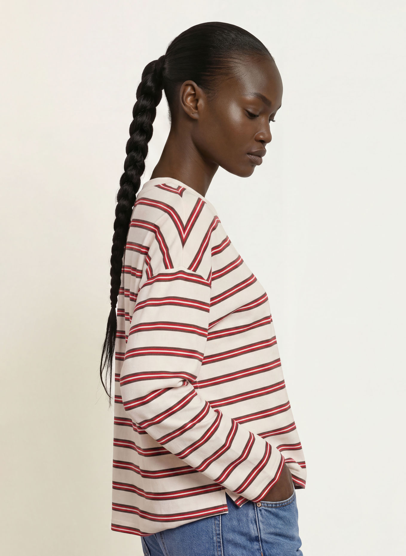 CLOSED Longsleeve: CRÈME / MARRON FONCÉ / ROOD