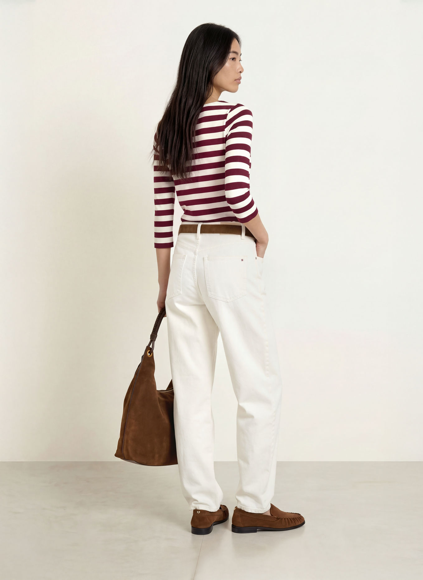 MORE & MORE Shirt mit 3/4-Arm: DUNKELROT / WEISS