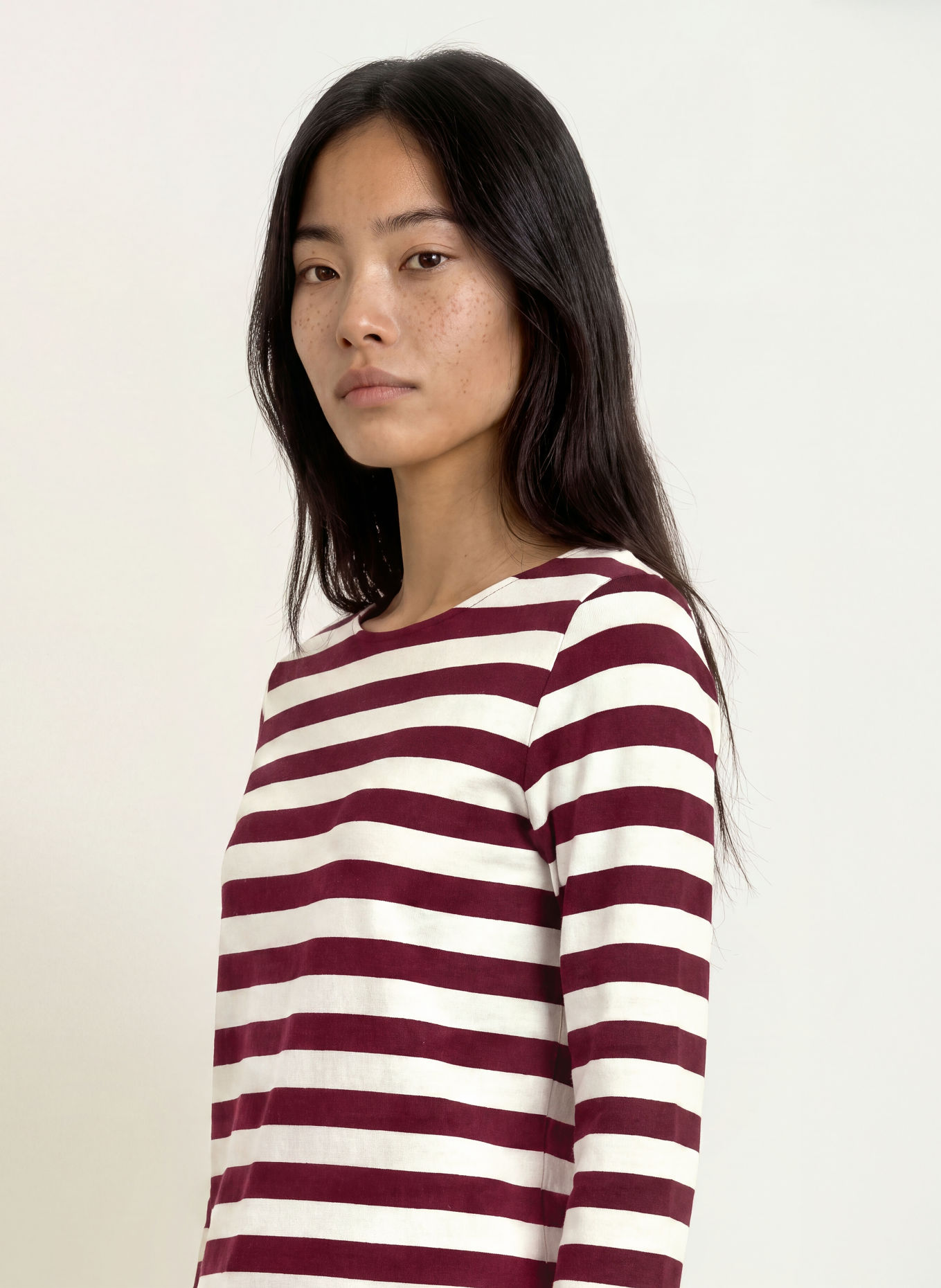 MORE & MORE Shirt mit 3/4-Arm: DUNKELROT / WEISS