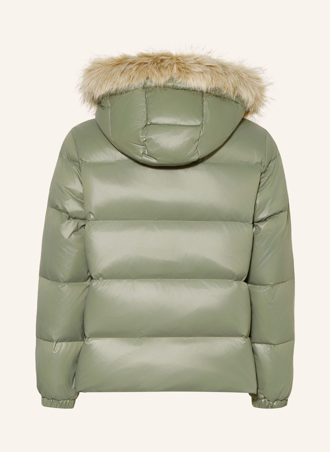 TOMMY HILFIGER Donsjas met kunstbont: MINT / BEIGE